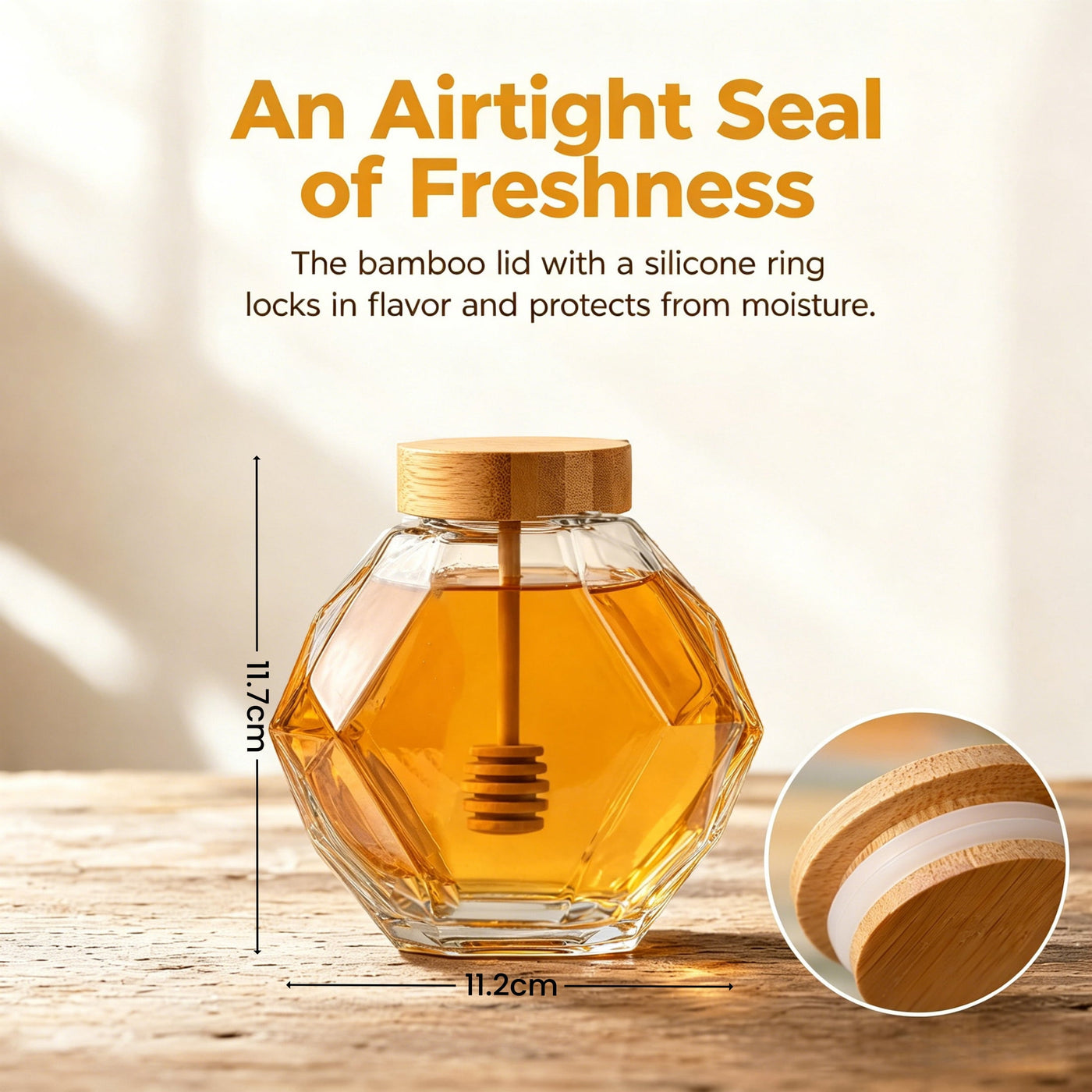 2-Piece Hexagonal Honey Jar Set Clear Glass Jars with Lids, for Pantry Organization, Meal Prep and Dry Food Storage