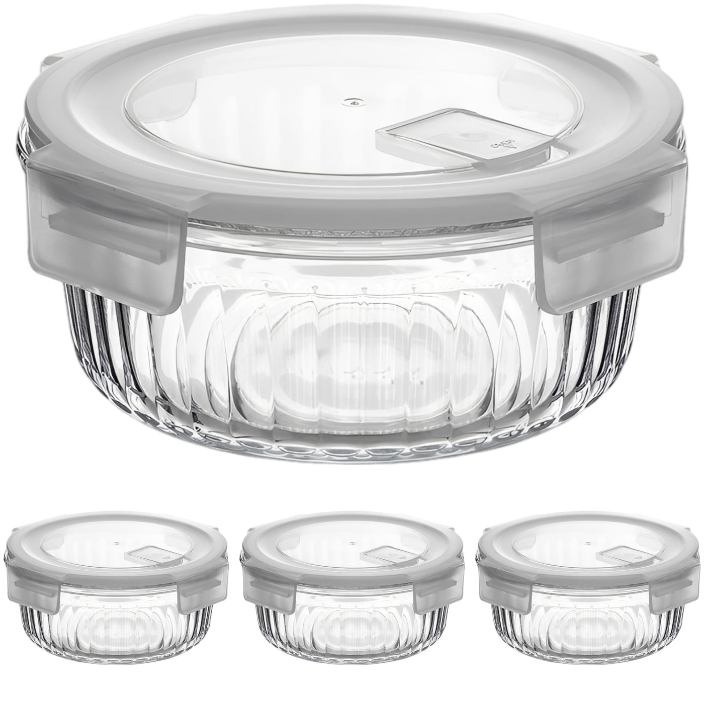 4-Piece Glass Lunch Box Set, Leakproof Borosilicate Food Storage Containers, Stackable, 14.2 Fl Oz 5.12 X 2.09 in