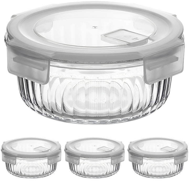 4-Piece Glass Lunch Box Set, Leakproof Borosilicate Food Storage Containers, Stackable, 14.2 Fl Oz 5.12 X 2.09 in