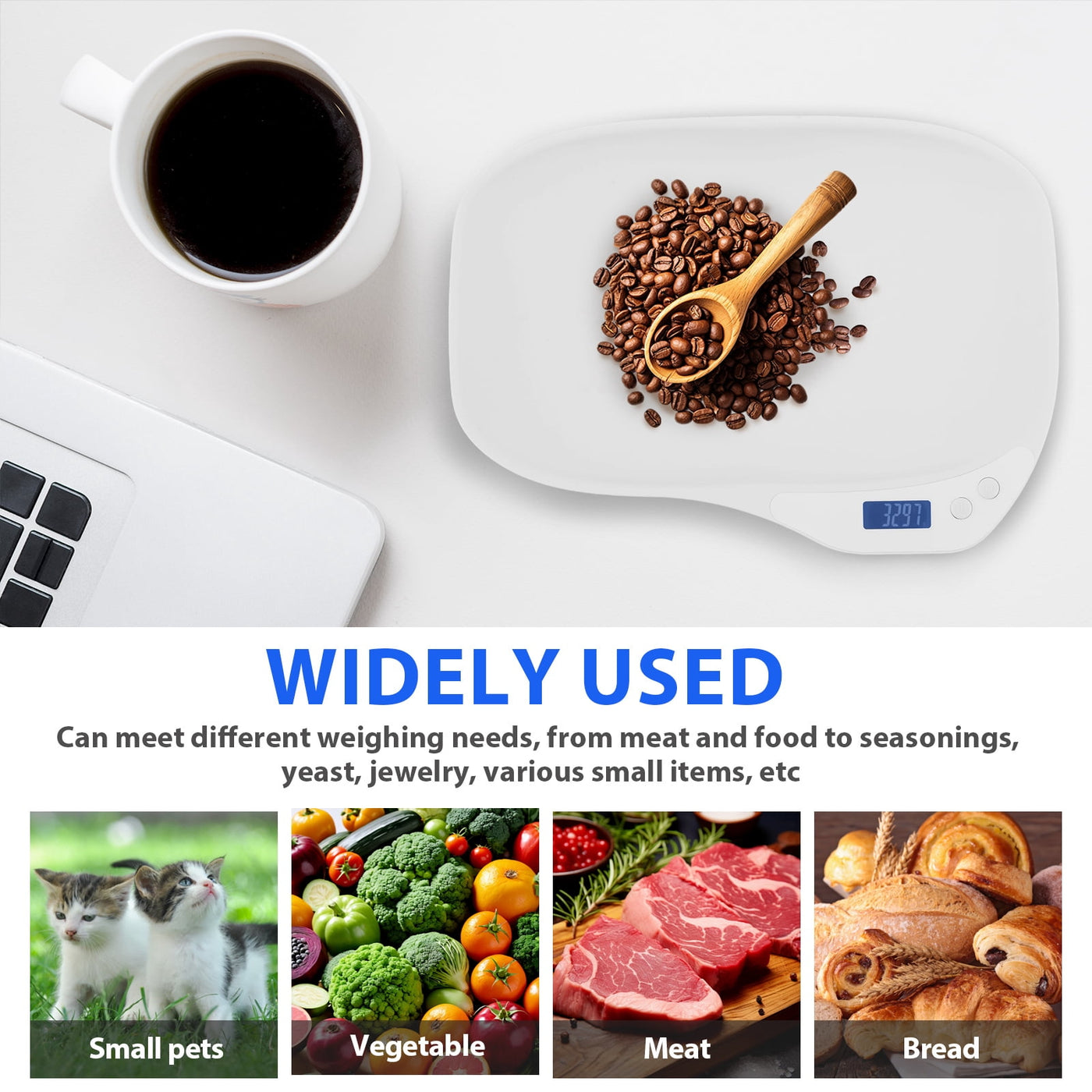 Small Animal Digital Scale, 14x10 Inch Puppy Scale, 33 Lbs Capacity Kitten Weight Scale with Tare Function for Newborn Pets, White