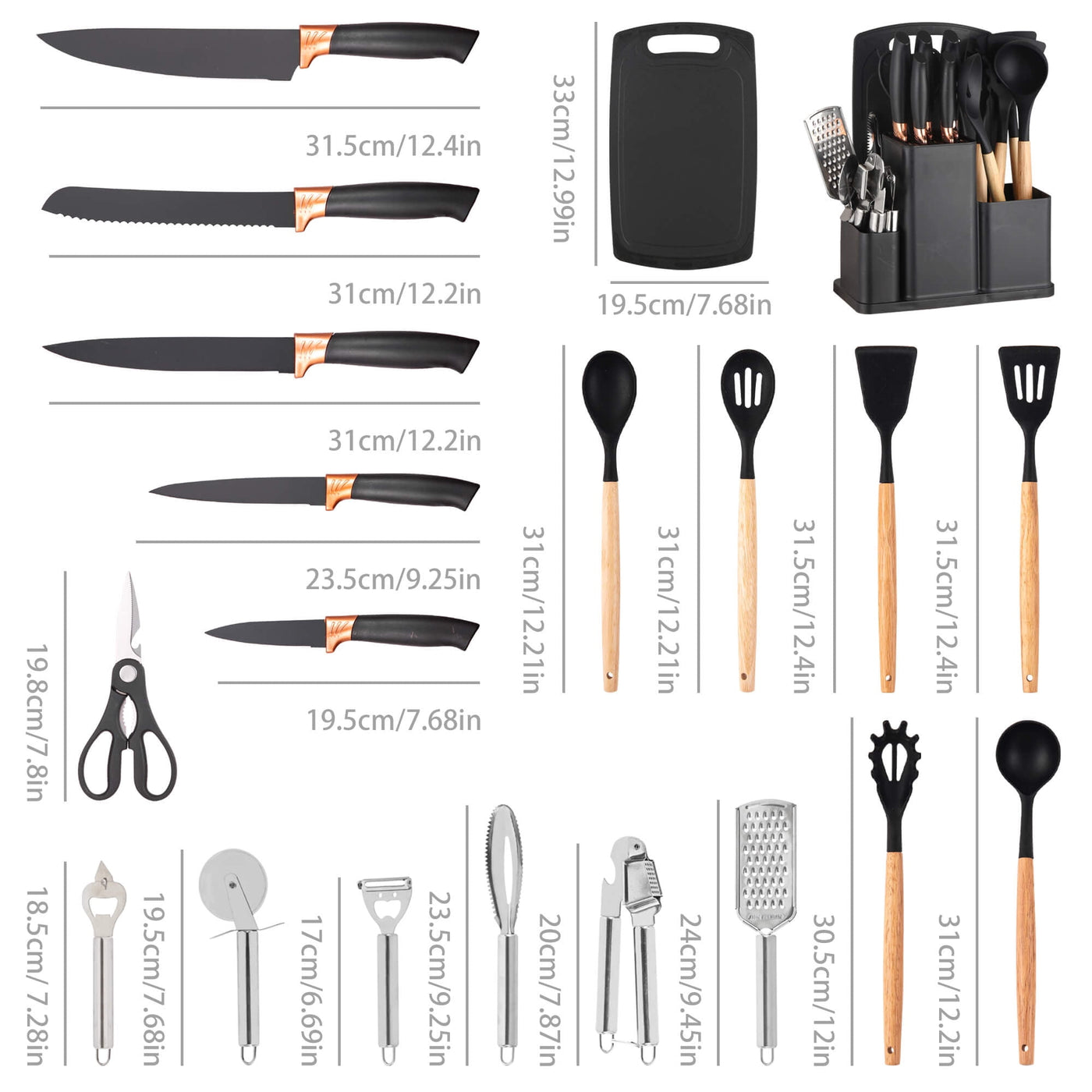 20-Piece Silicone Stainless Steel Cooking Utensils Set -multifunctional Kitchen Utensil Set, Black, for Cooking, Mixing, Serving and Nonstick Cookware