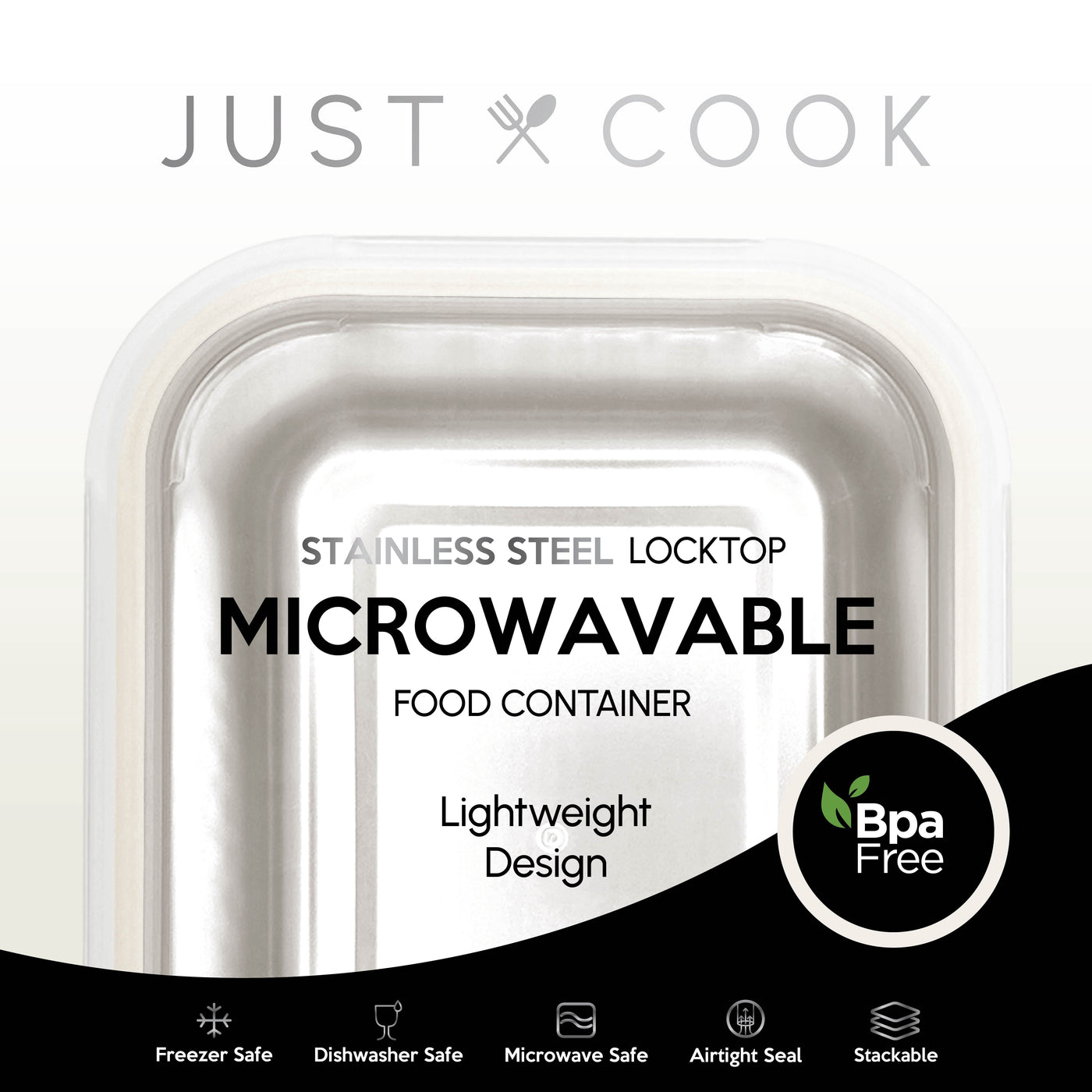 Just Cook Stainless Steel 5.08-Cup Microwavable Food Storage Container for Meal Prep and Leftovers, for Pantry Organization