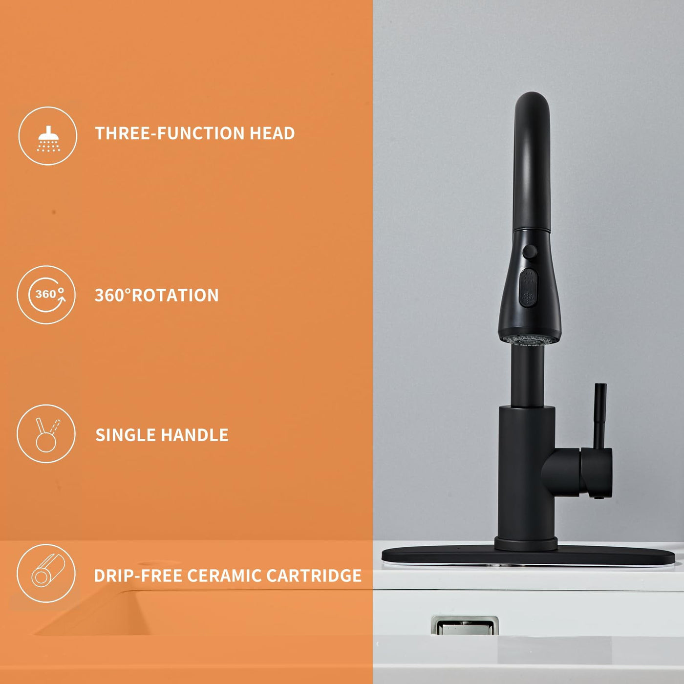 Black Kitchen Faucets, Waterfall Kitchen Sink Faucet, Commercial Utility Stainless Steel Kitchen Faucets