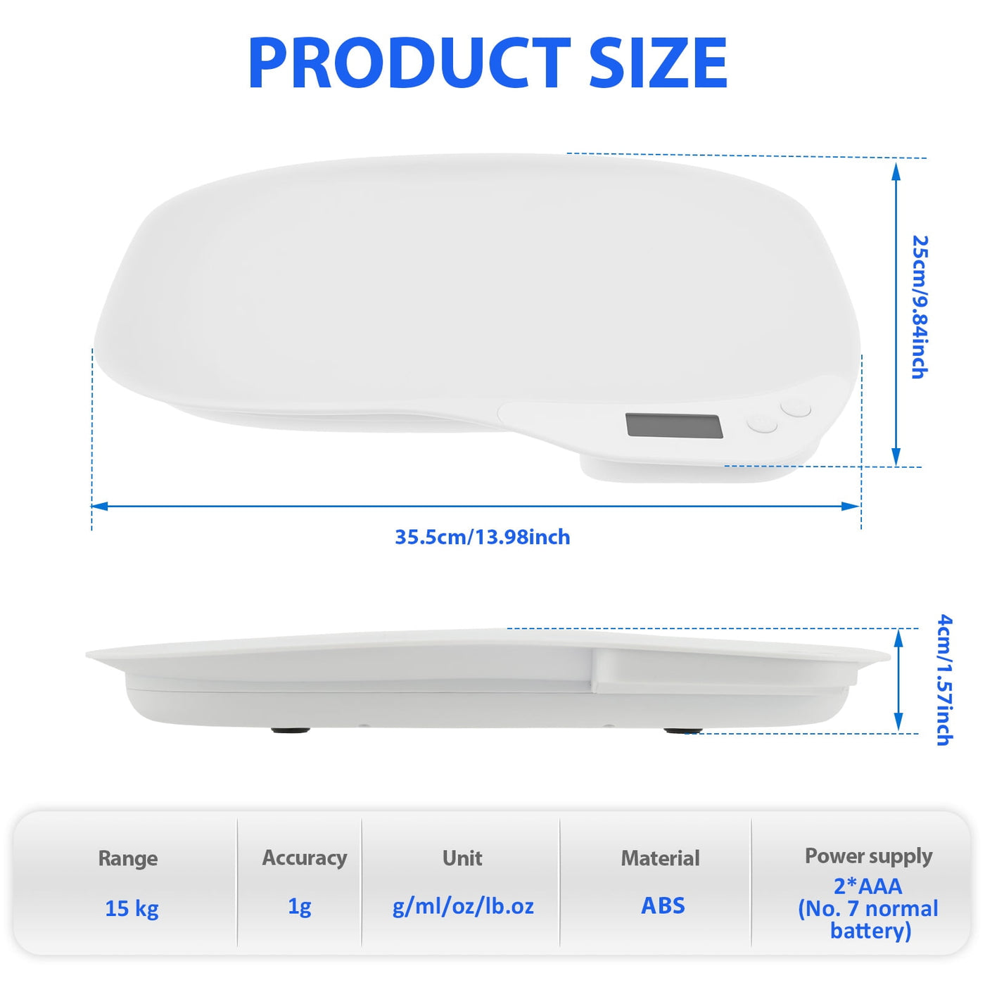 Small Animal Digital Scale, 14x10 Inch Puppy Scale, 33 Lbs Capacity Kitten Weight Scale with Tare Function for Newborn Pets, White