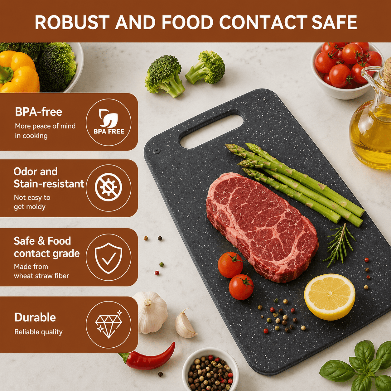 Large Cutting Boards, 3-Piece Plastic Cutting Boards for Kitchen, Thickened Chopping Boards, Dishwasher Safe, Heavy-duty Prep Boards for Meat, Veggies
