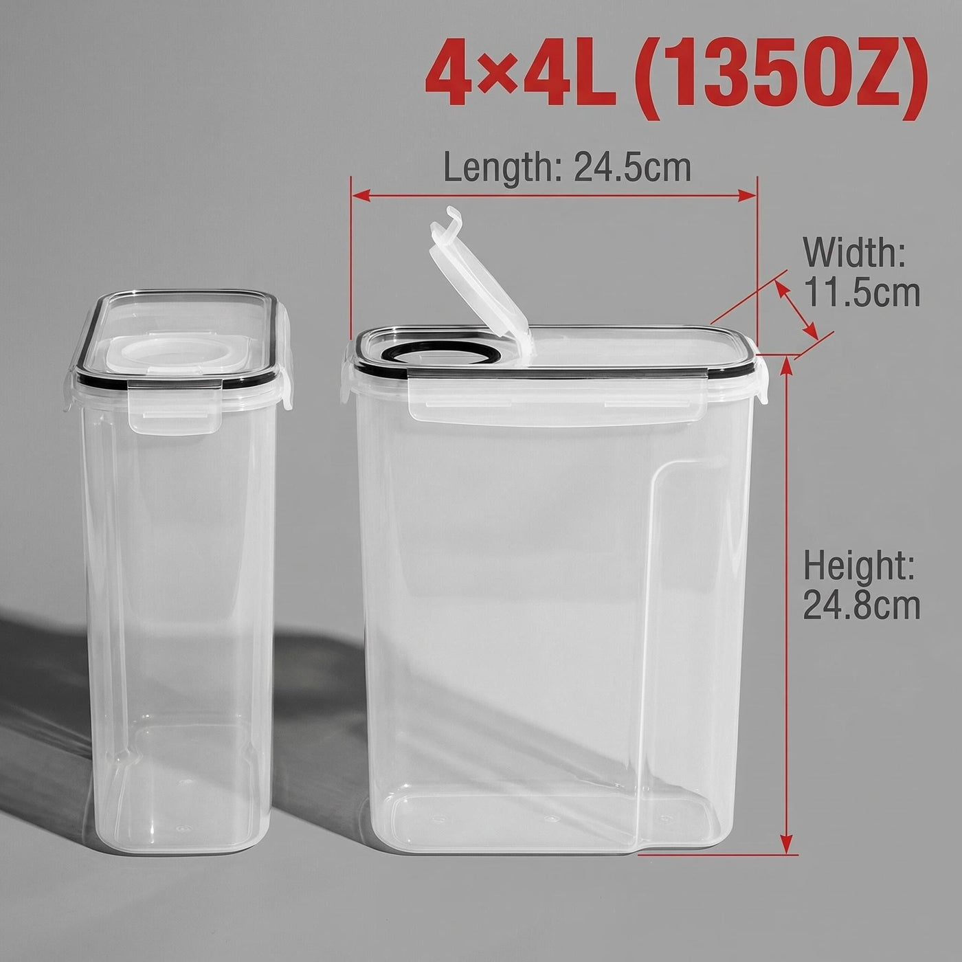 4-Pack 135oz Extra Large Airtight Cereal Food Storage Containers 135OZ | BPA-FREE Plastic Container for Pantry Organization and Canister for Grain