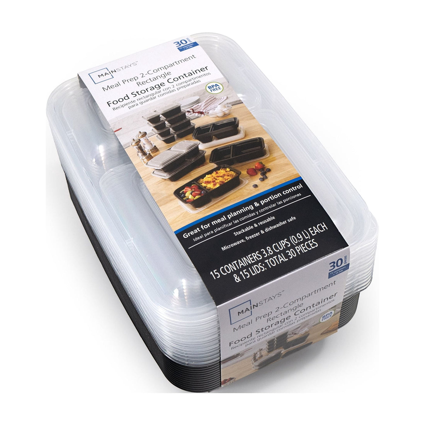 30-Piece (15 Containers + 15 Lids) with 2-Compartment Meal Prep, Bpa-free, Leak-resistant, Microwave and Dishwasher Safe