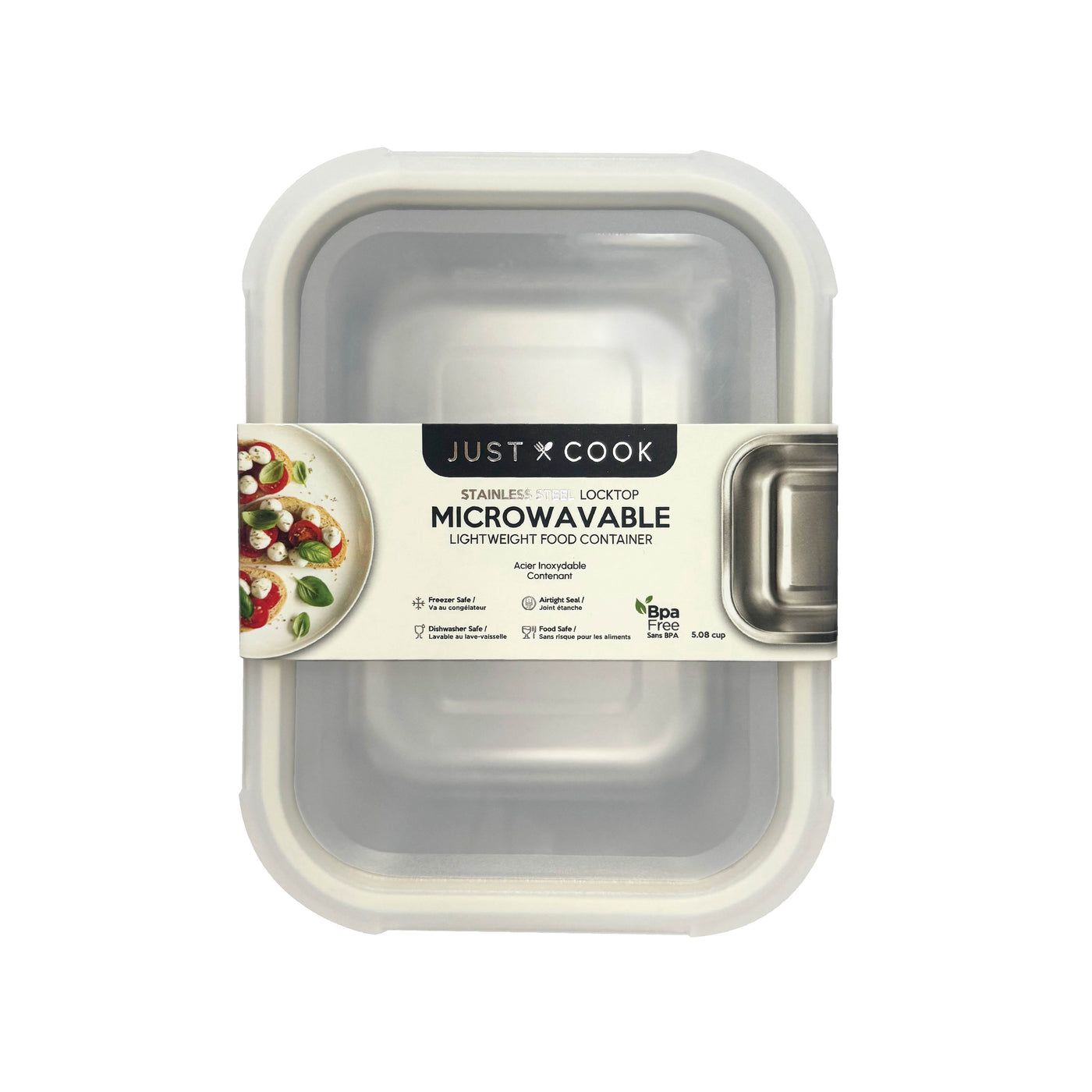 Just Cook Stainless Steel 5.08-Cup Microwavable Food Storage Container for Meal Prep and Leftovers, for Pantry Organization