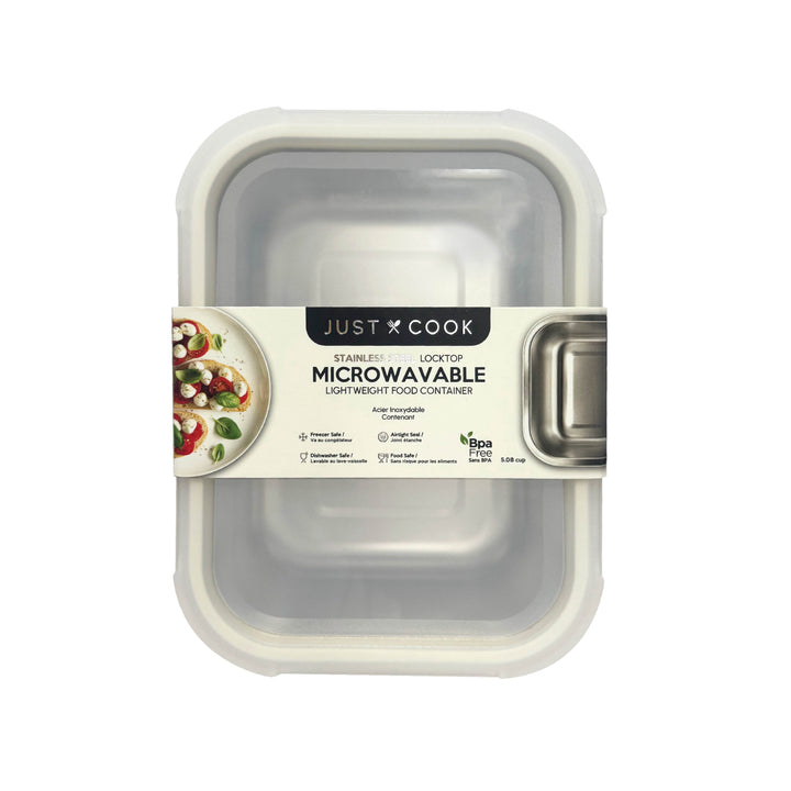 Just Cook Stainless Steel 5.08-Cup Microwavable Food Storage Container for Meal Prep and Leftovers, for Pantry Organization