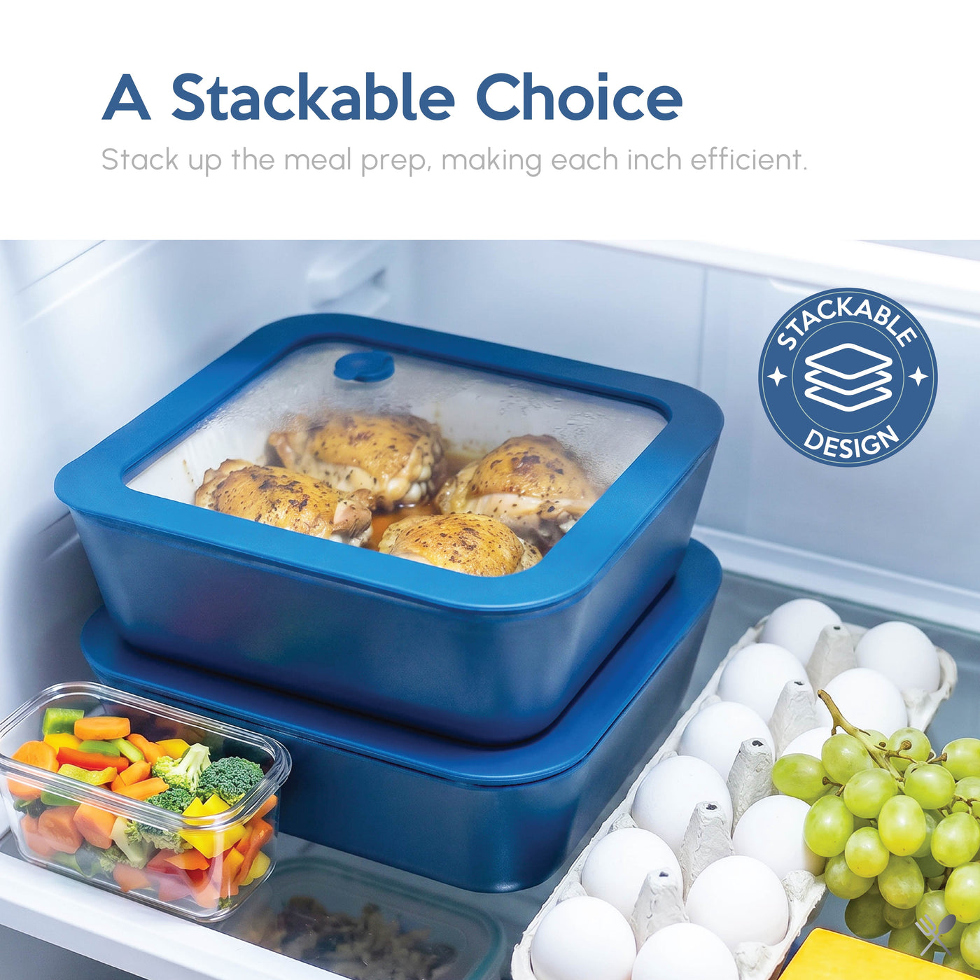 Just Cook Ceramic Glass 4.94-Cup Square Food Storage Container for Meal Prep and Leftovers, Large, for Pantry Organization