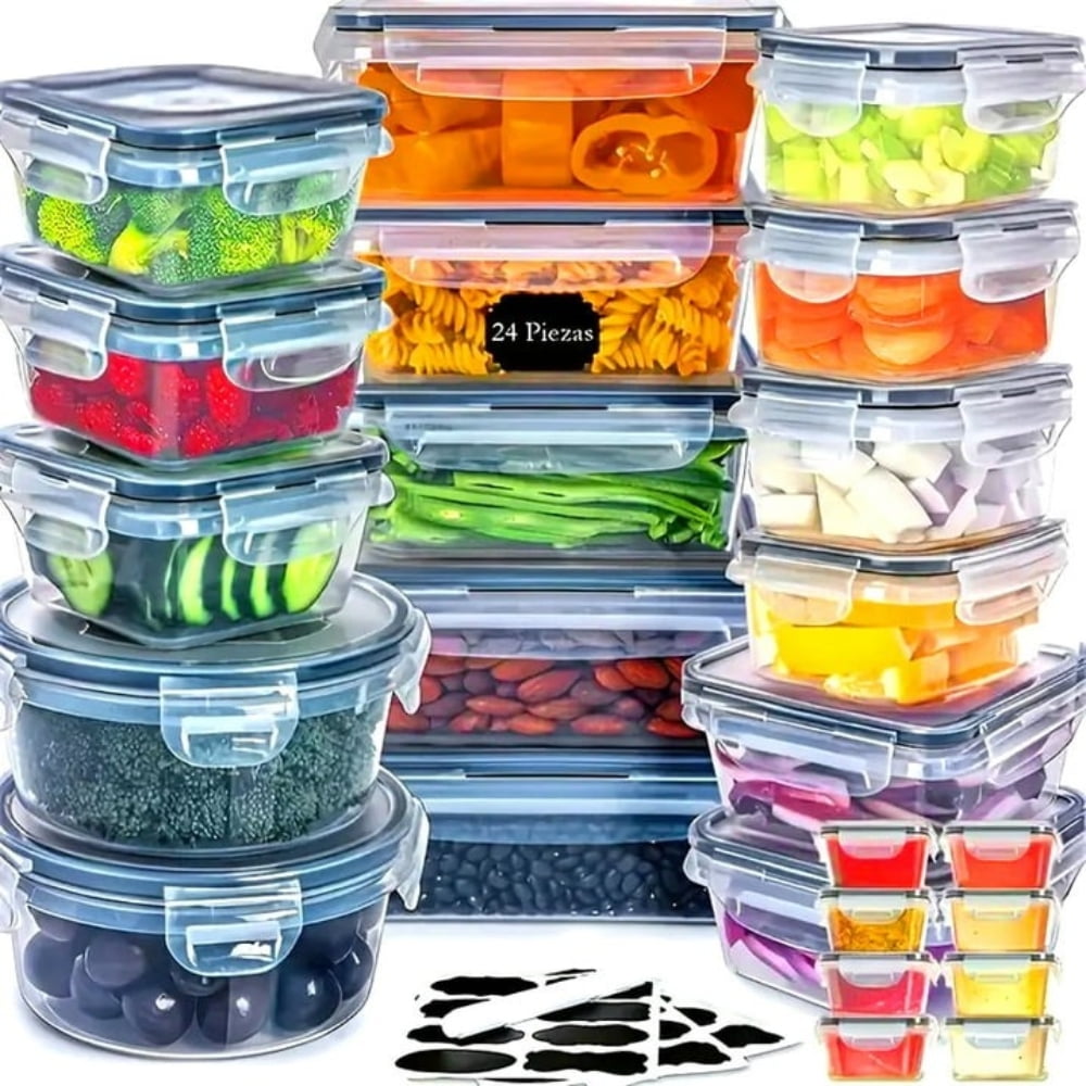 48-Piece Plastic Food Storage Containers with Lids (24 Containers and 24 Lids), Leakproof BPA-FREE Containers for Kitchen Organization, Meal Prep