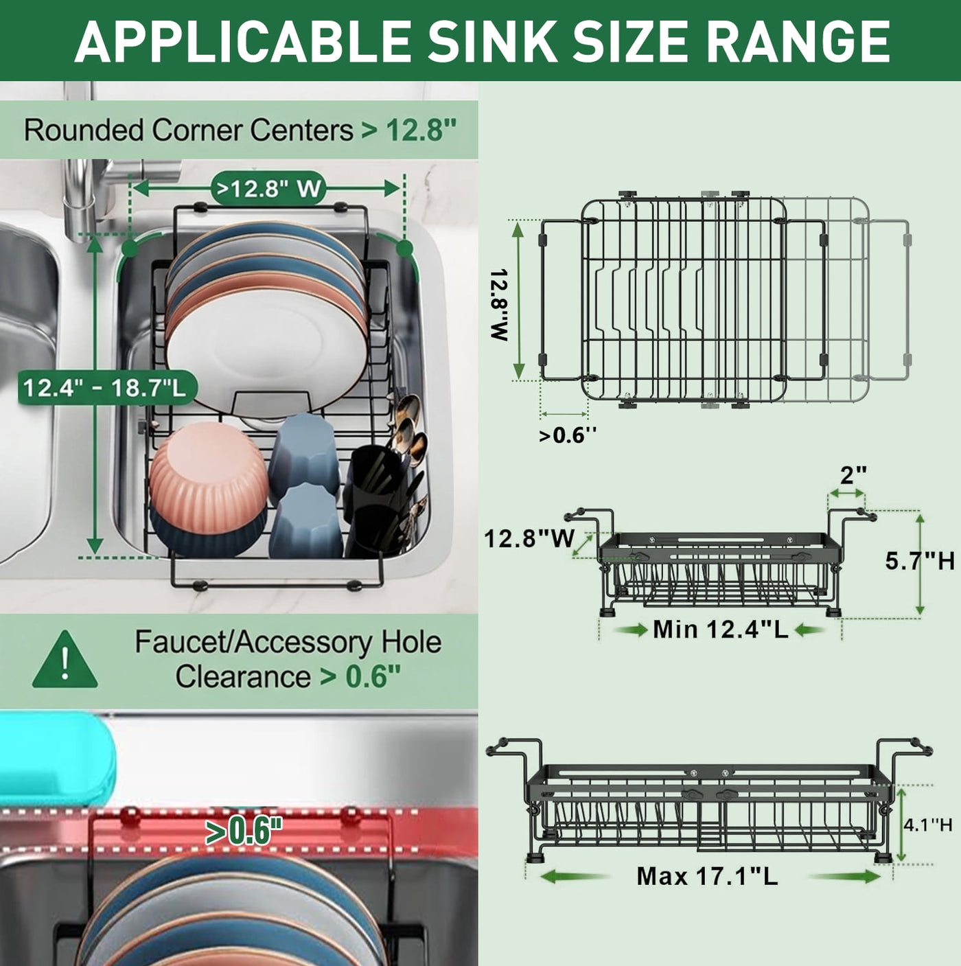 Dish Drying Rack in Sink, Expandable Stainless Steel Dish Rack Over The Sink, Kitchen Sink Drain Strainer with Cutlery Holder