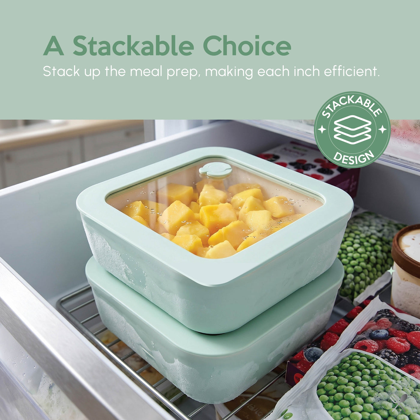 Just Cook Ceramic Glass 2.5-Cup Square Food Storage Container for Meal Prep and Leftovers, Small, for Pantry Organization