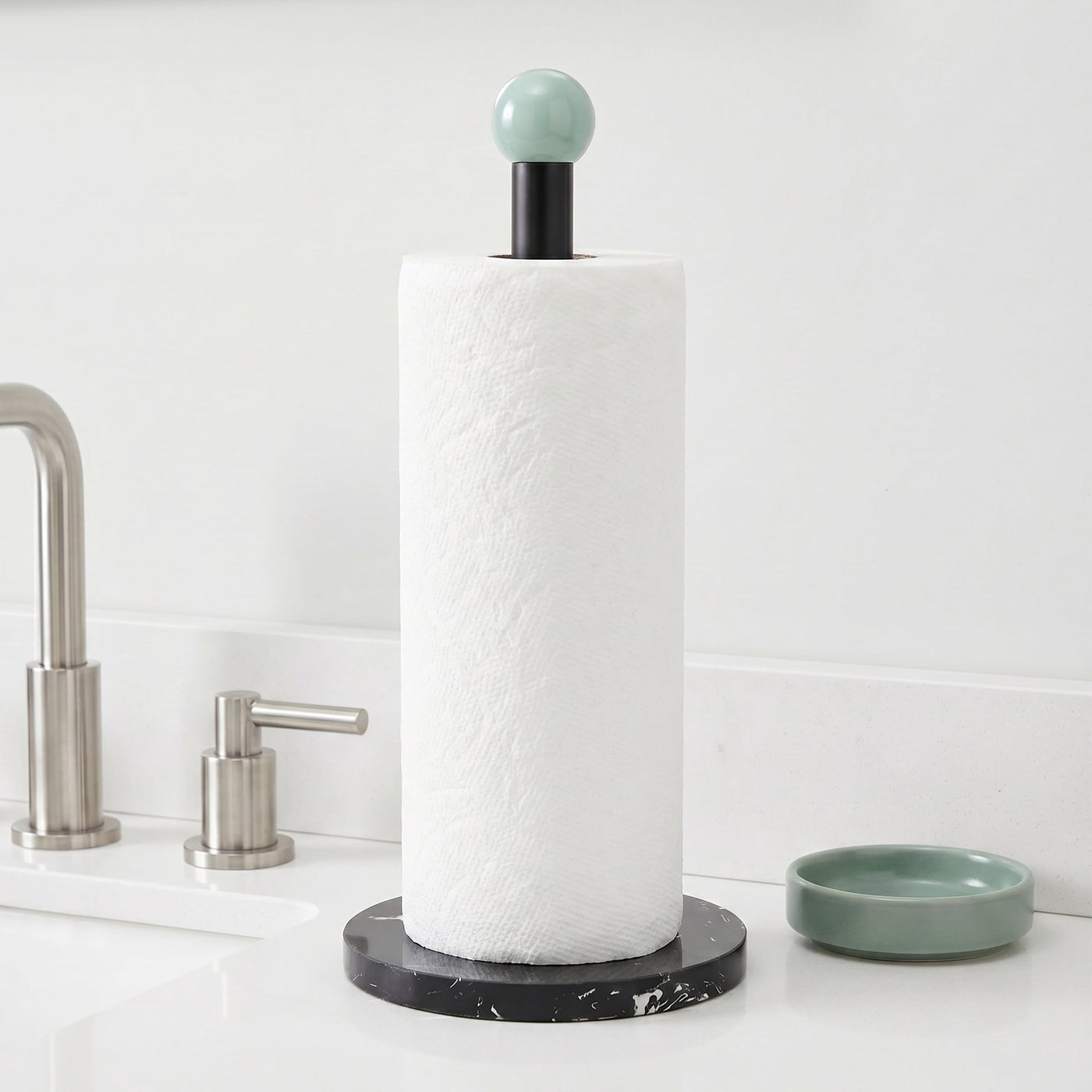 Paper Towel Holder Countertop Non Slip Base Black A 13.4x5.9inch, for Drying Dishes, Wiping Counters and Everyday Kitchen Cleaning