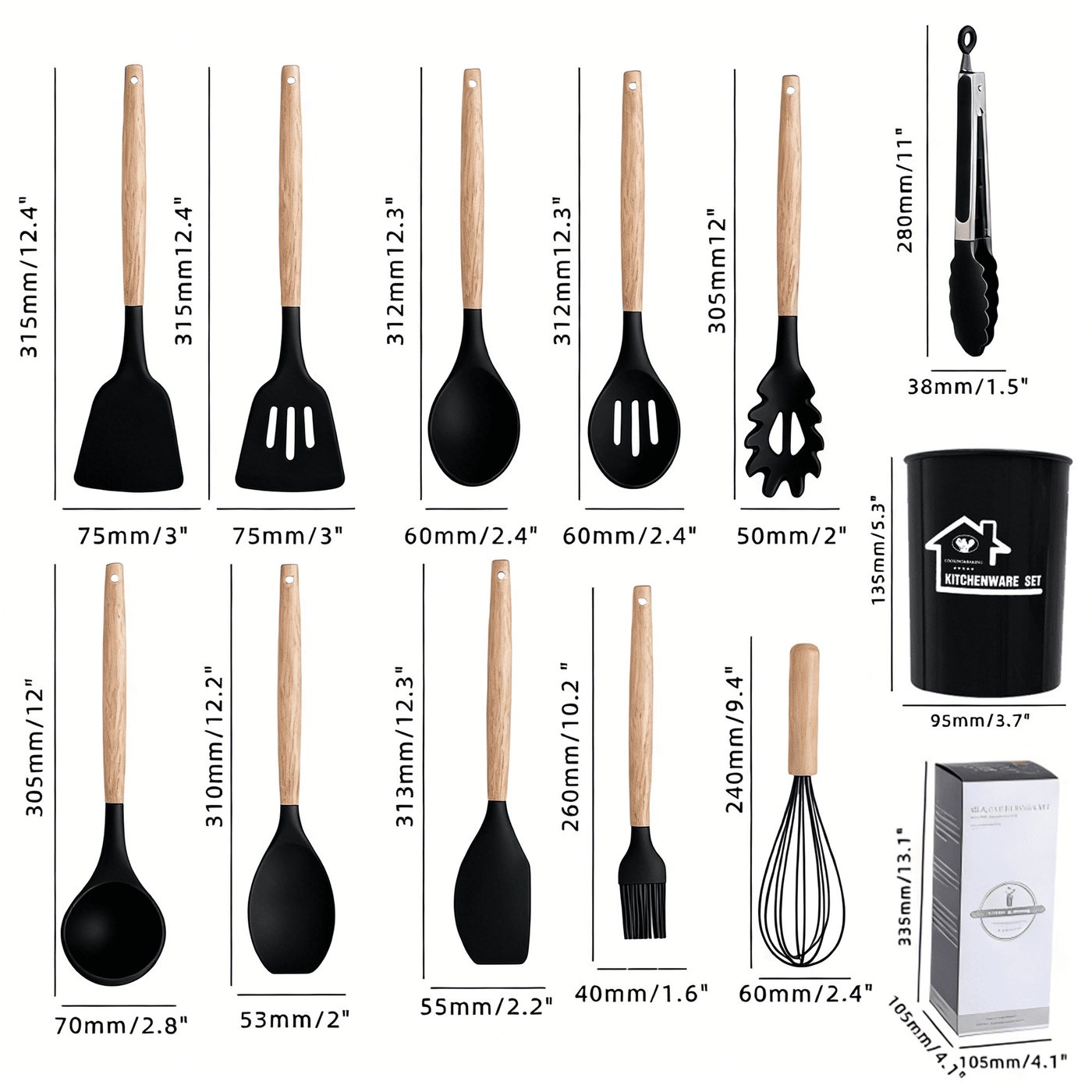 Silicone Cooking Utensils Set, 12-Piece Silicone Kitchen Utensils for Nonstick Cookware, 446°F Heat Resistant