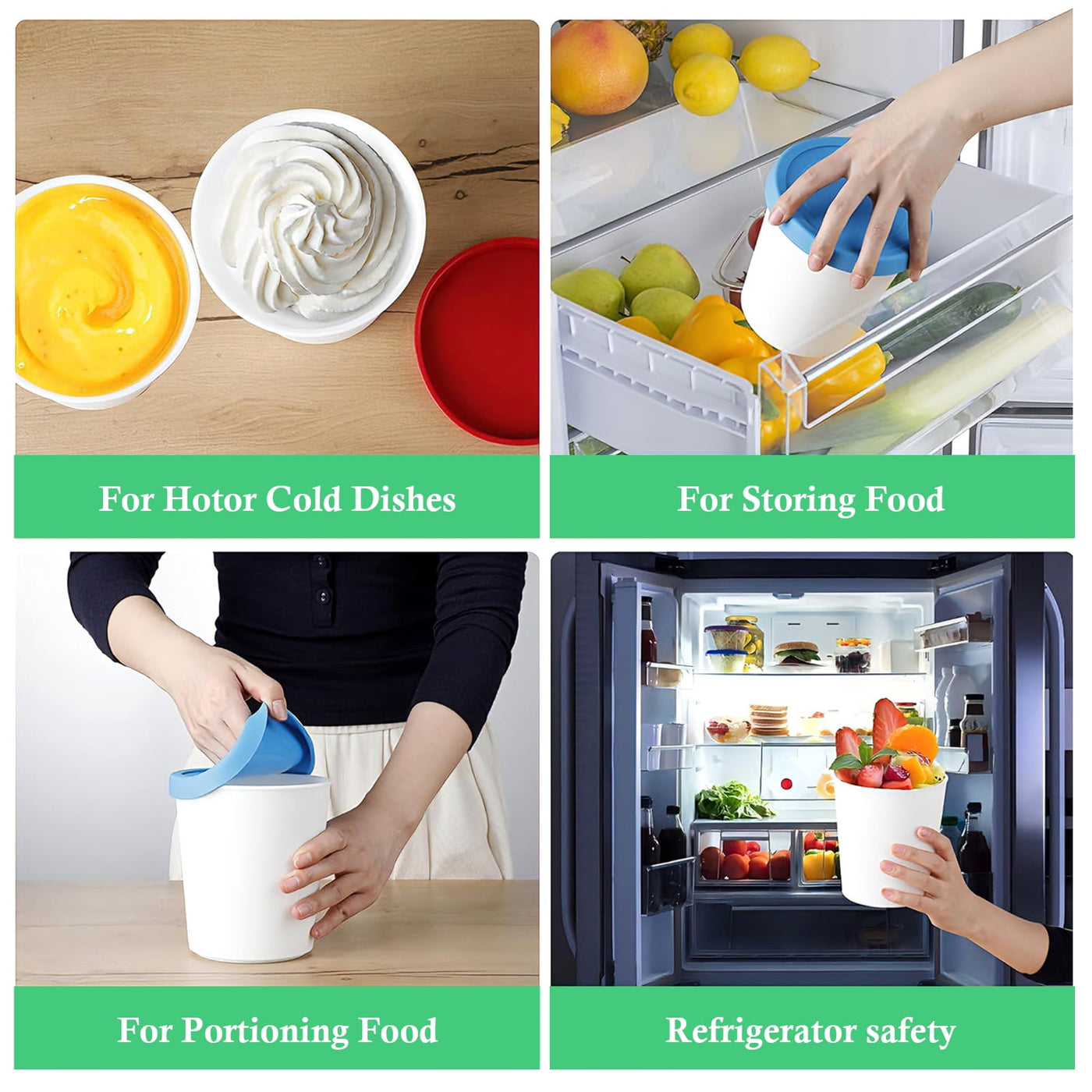 6-Pack Ice Cream Containers for Homemade, 1 Quart Freezer Storage Tubs with Silicone Lids and Spoon, Reusable PP Plastic Leak-free Ice Cream Tubs for