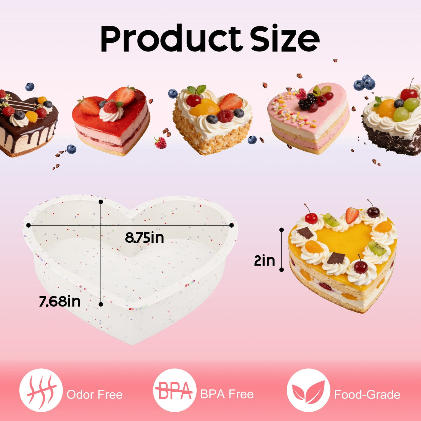 Silicone Heart Shaped Cake Pans, 2-Piece 10 Inch Large Heart Cake Mold Nonstick Silicone Heart Molds for Baking
