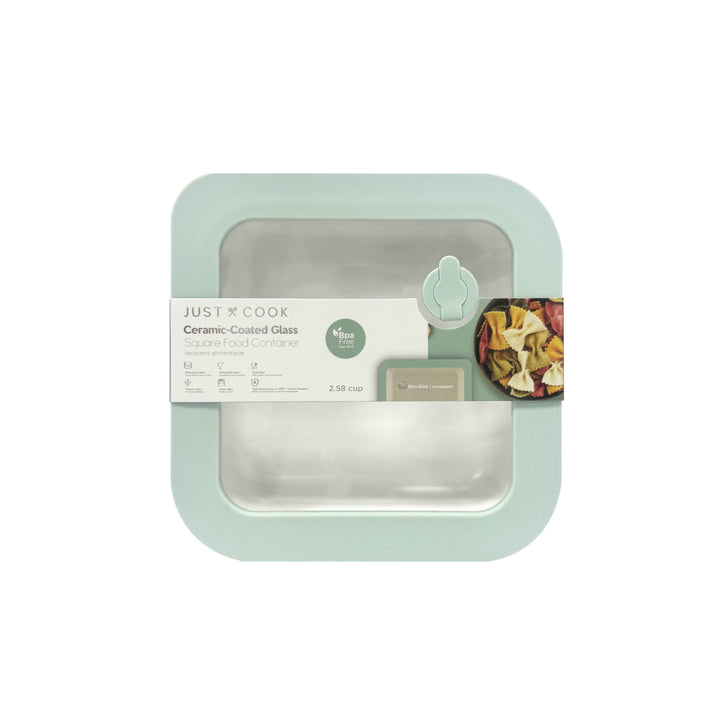 Just Cook Ceramic Glass 2.5-Cup Square Food Storage Container for Meal Prep and Leftovers, Small, for Pantry Organization