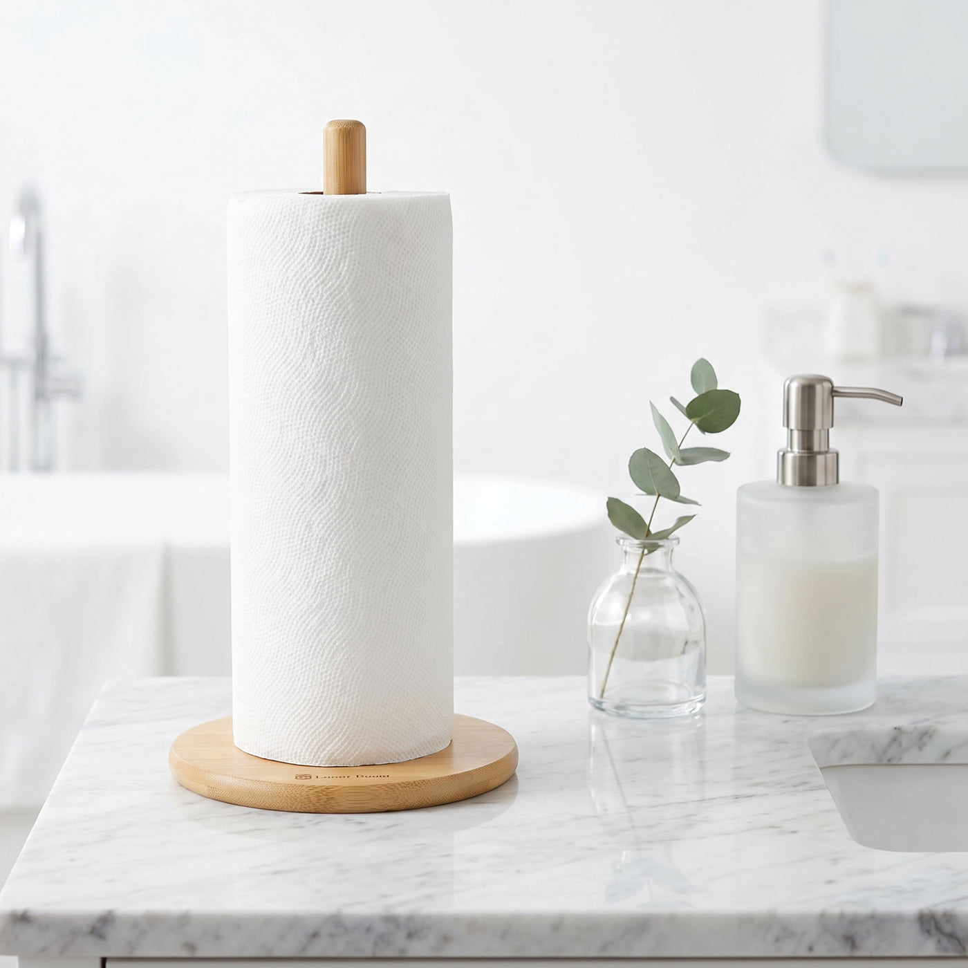 Paper Towel Holder Countertop Durable Base Wood Natural E 11x6.3inch, for Drying Dishes, Wiping Counters and Everyday Kitchen Cleaning