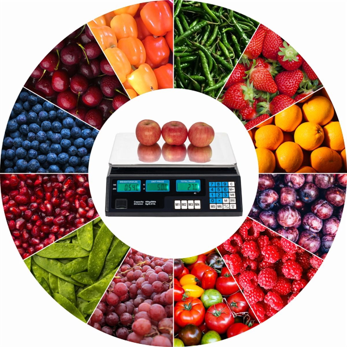 Computing Scale, 40kg/5g Digital Retail Scale / Backlit Lcd, Plu Memory and Accounting, for Accurate Kitchen, Food and Portion Weighing