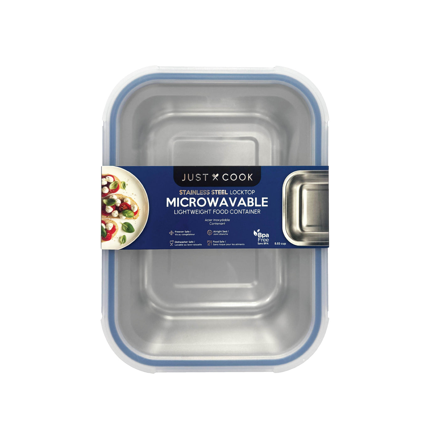 Just Cook Stainless Steel 60 Oz or 7.5 Cups Microwavable Food Storage Container for Meal Prep and Leftovers