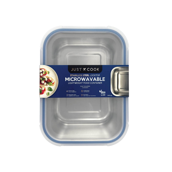 Just Cook Stainless Steel 60 Oz or 7.5 Cups Microwavable Food Storage Container for Meal Prep and Leftovers