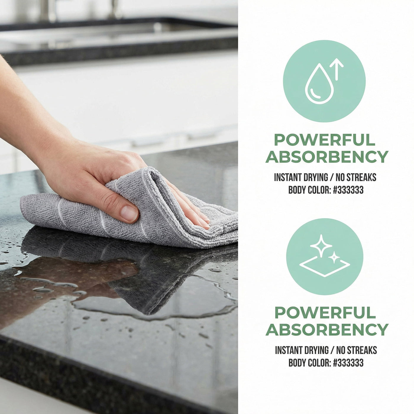 6-Piece Microfiber Absorbent Striped Cleaning Cloths Grey 12" X 12", for Drying Dishes, Wiping Counters and Everyday Kitchen Cleaning