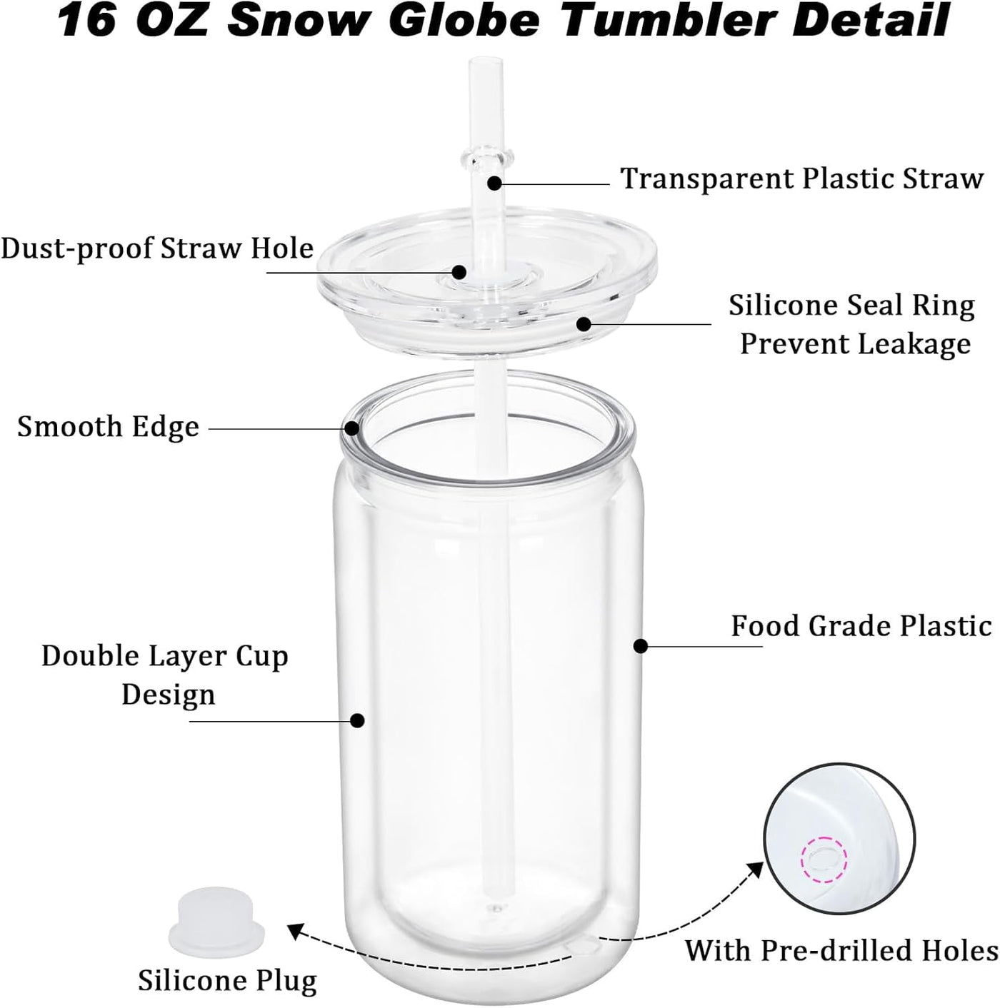 2-Pack Clear Plastic Tumblers with Lids and Straws Each Holding 16 Ounces Perfect for Iced Coffee Water Milk Beer Juice and Other Beverages