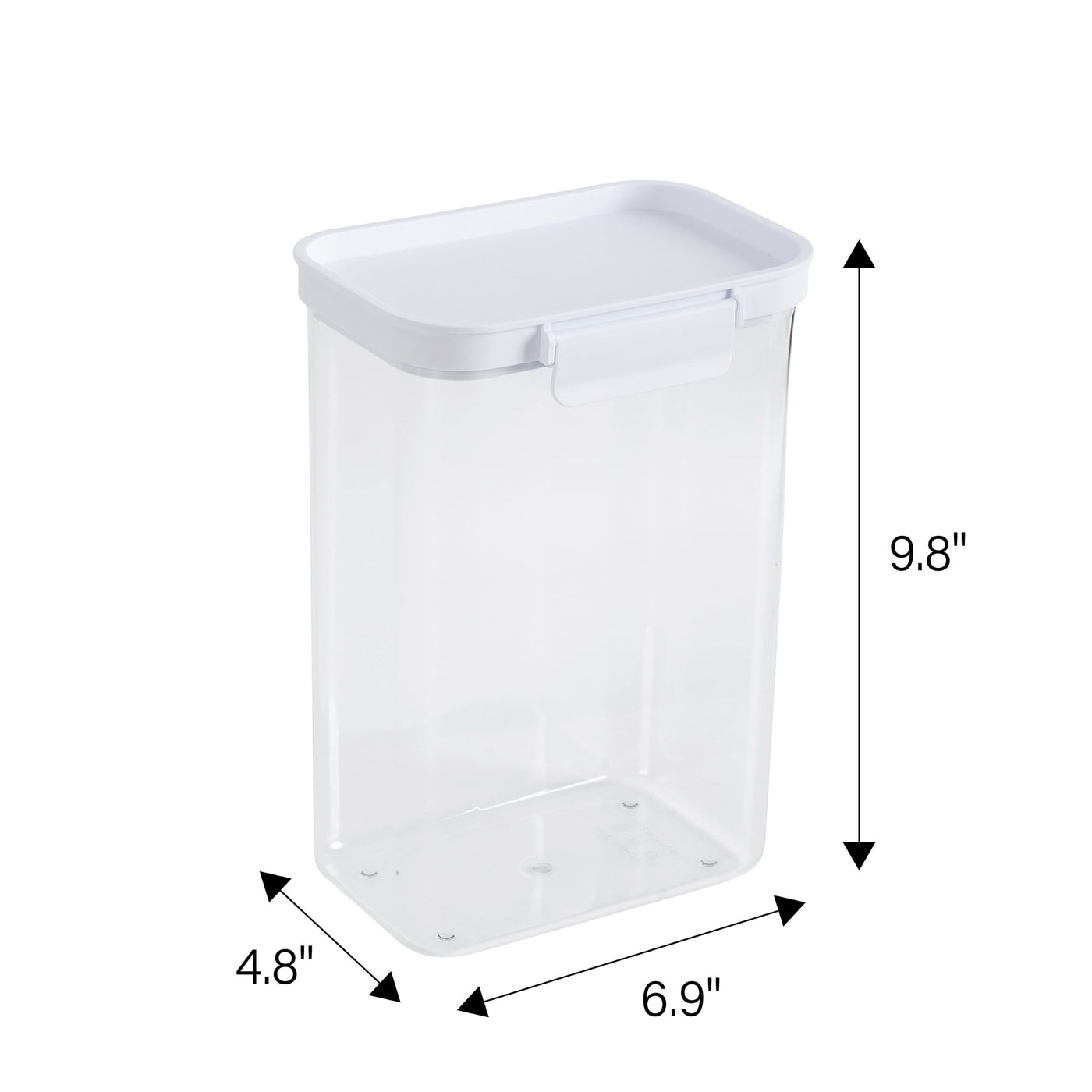 Large Rectangular Plastic Pantry Storage Canister, Kitchen Food Storage Container for Dry Foods and Pantry Organization, 6.9" W X 4.8" D X 9.8" H
