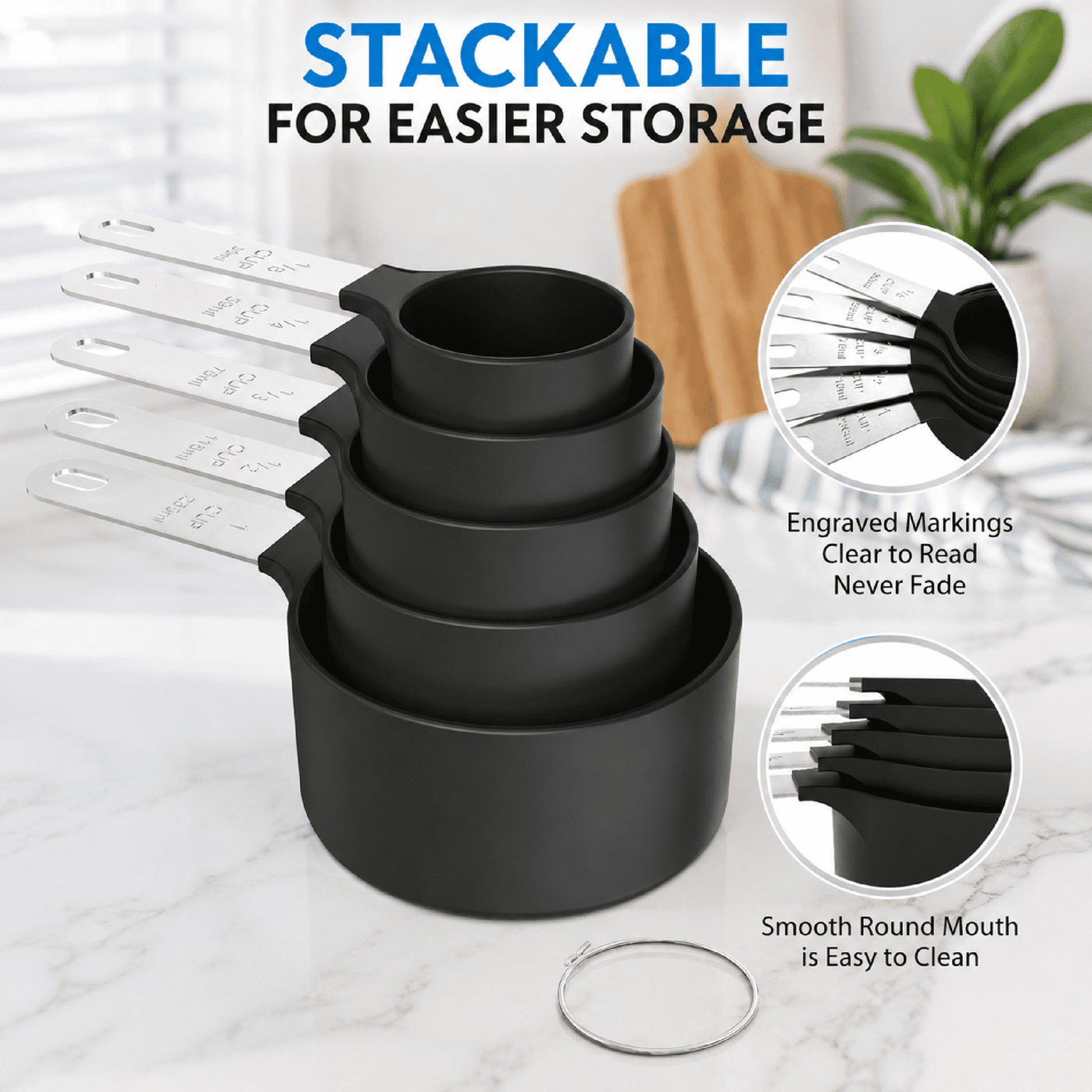 Measuring Cups Spoons Set Stainless Steel 10-Piece Black Nesting Stackable Food Grade Cooking Baking