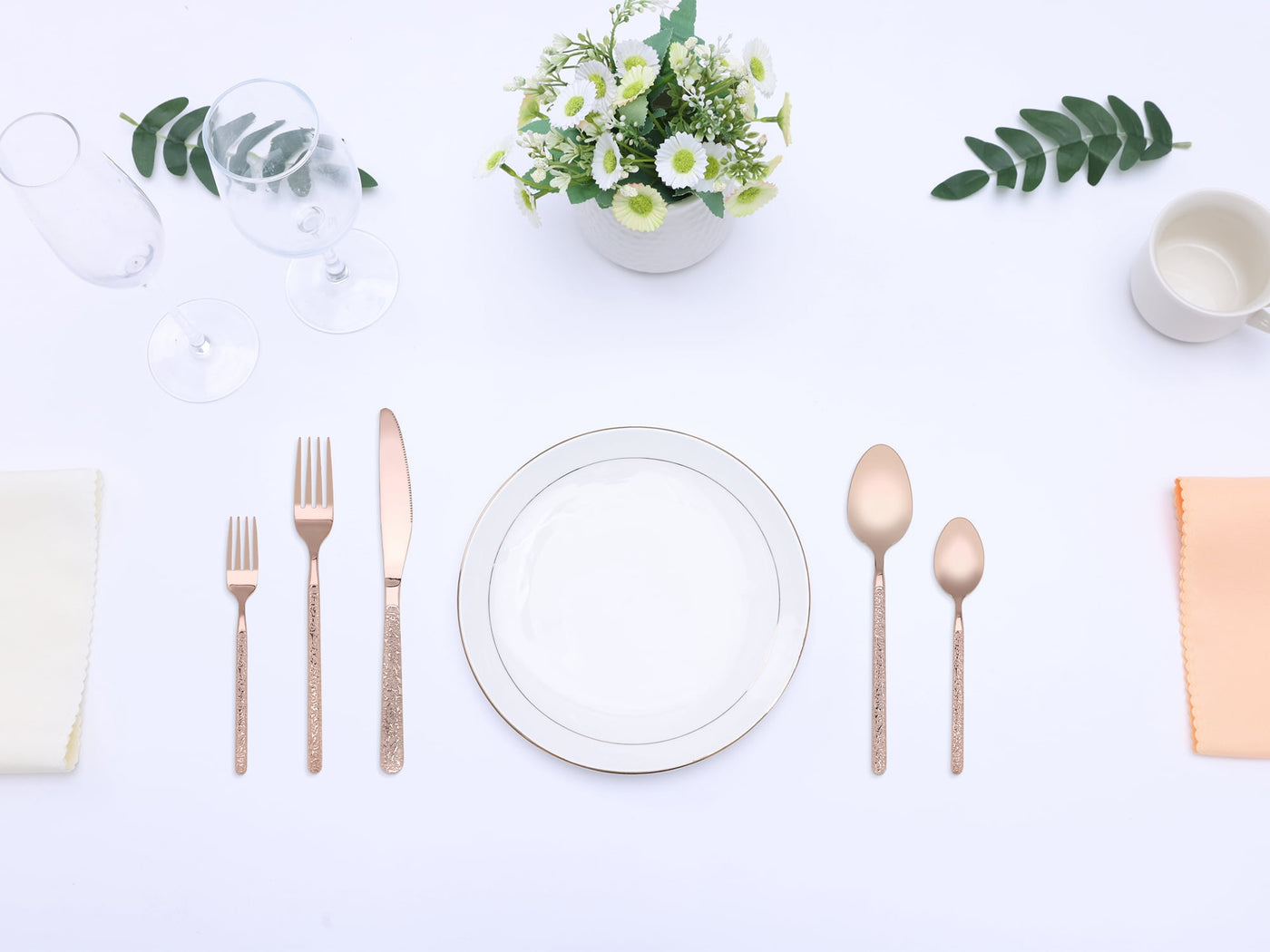 20-Piece Stainless Steel Flatware Set with Texture and Mirror Rose Gold, for Everyday Home Kitchen Cooking, Storage and Organization