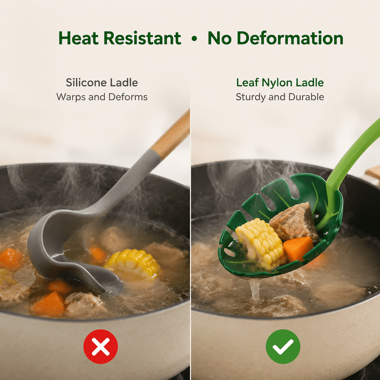 Monstera Ladle Jungle Spoon, BPA-FREE High Heat Resistant Nylon for Cooking for Nonstick Cookware Kitchen Tools and Utensils