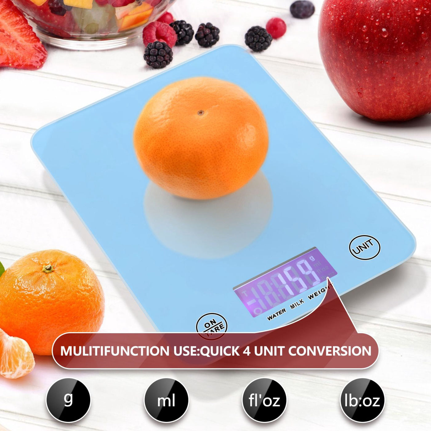 Digital Kitchen Food Scale Weight Grams Oz for Baking Cooking Coffee 11lb 0.05oz/1g Glass Light Sky Blue