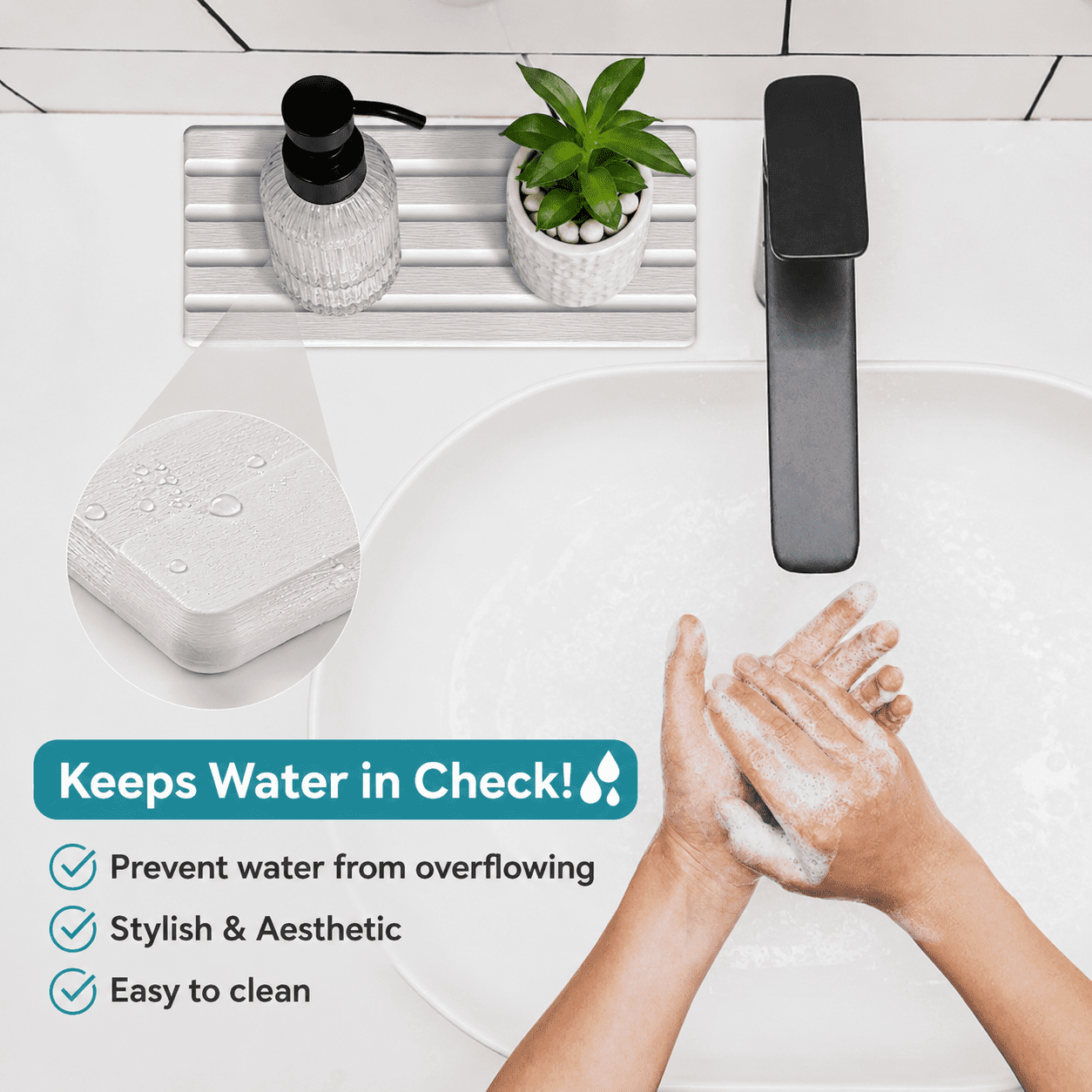 Diatomite Stone Soap Tray for Bathroom Sink and Kitchen Counter, Fast Drying Water Absorbing Sink Caddy Organizer with Anti-slip Feet