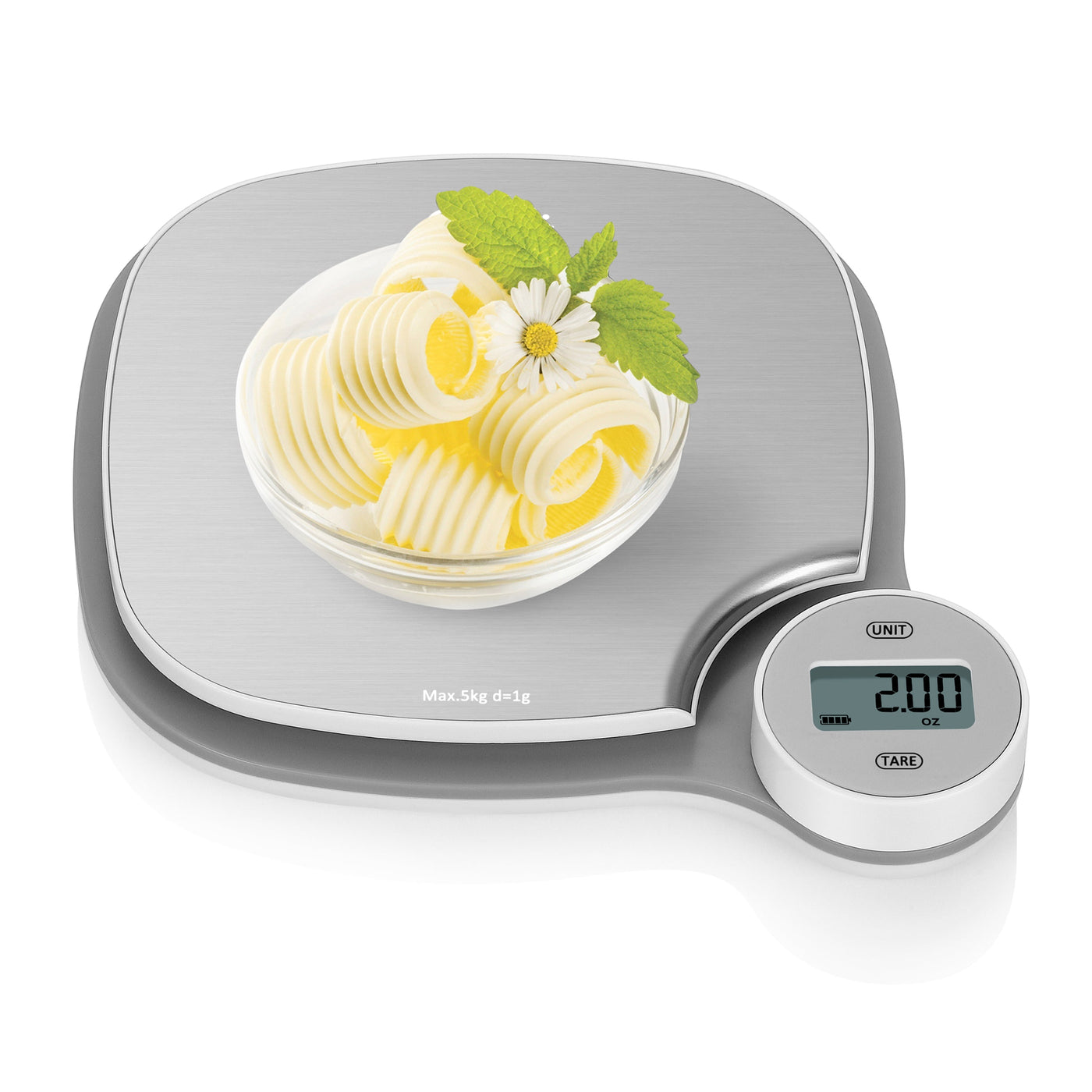 Kitchen Scale in Stainless Steel, with Battery-free Kinetic Charging Technology, for Accurate Kitchen, Food and Portion Weighing