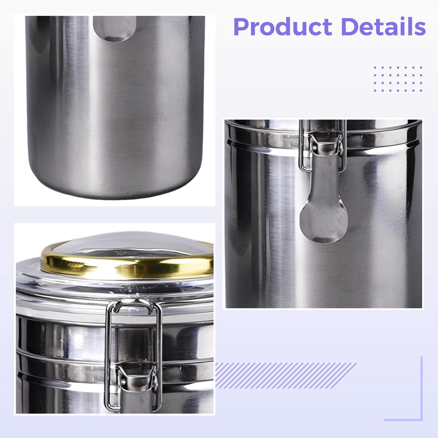 Stainless Steel Canister with Humidifier and Hygrometer, Airtight Food Storage Container, 6.8 in / 17.3 Cm High Coffee Bean Container