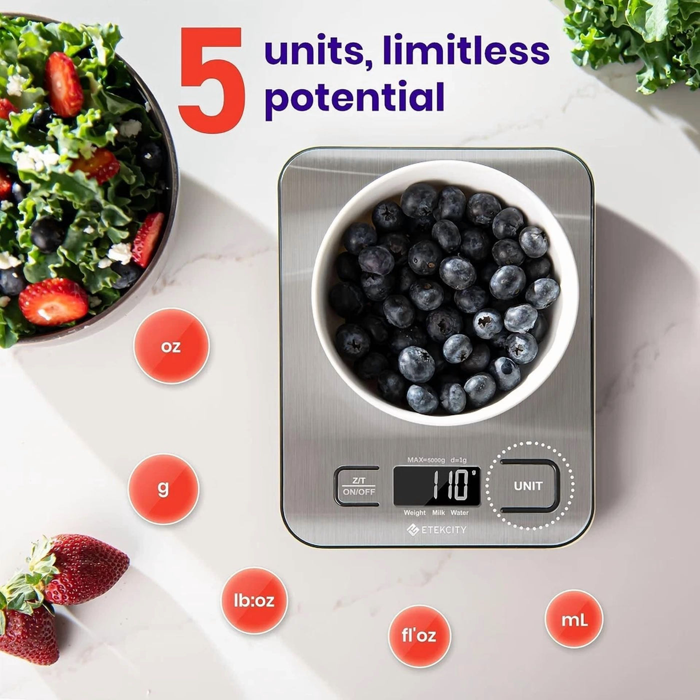 Kitchen Scale 22Lb Capacity Stainless Steel Unit Conversion for Jewelry Baking, for Accurate Kitchen, Food and Portion Weighing