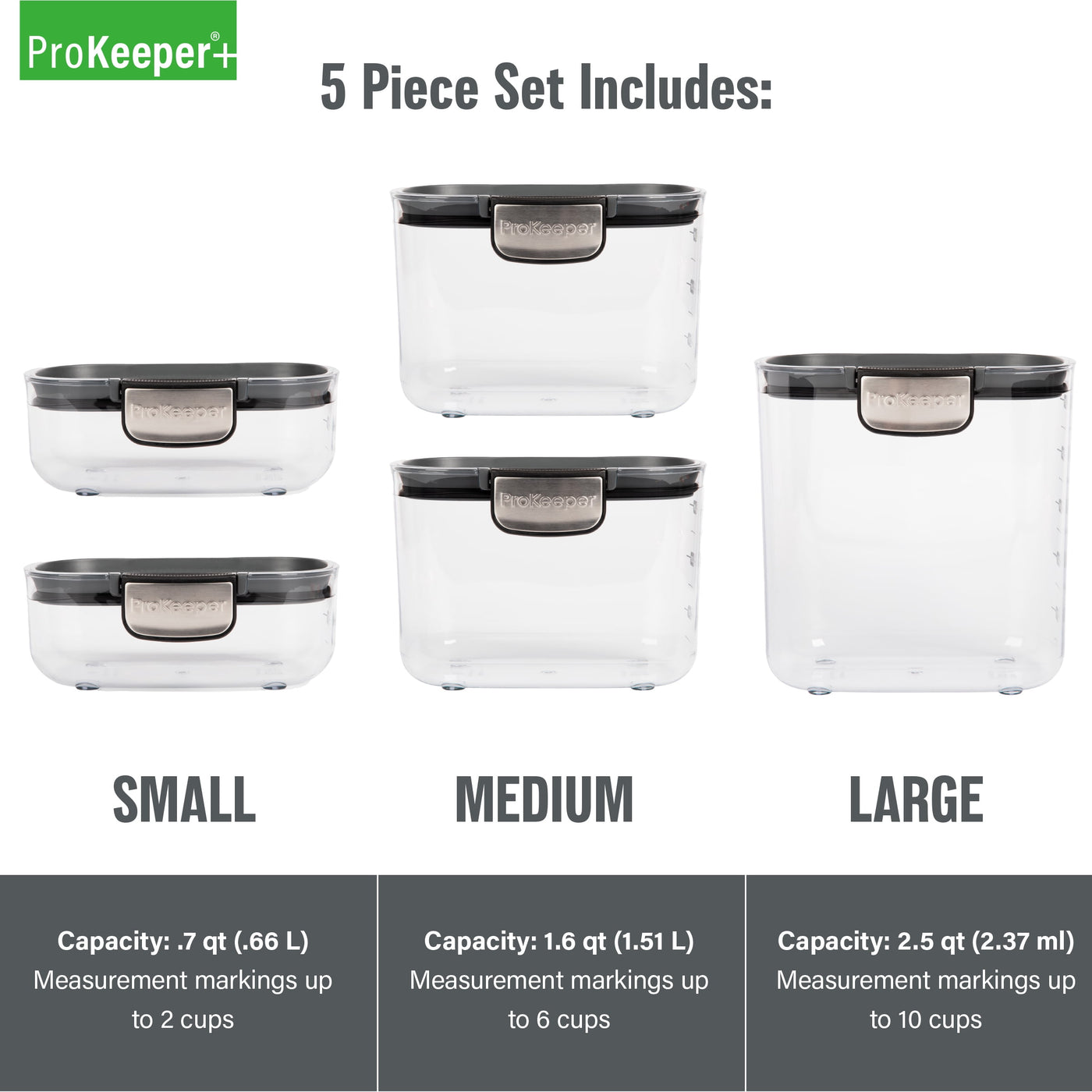 + Airtight 5-Piece BPA-FREE Pantry Storage Container Set, for Pantry Organization, Meal Prep and Dry Food Storage