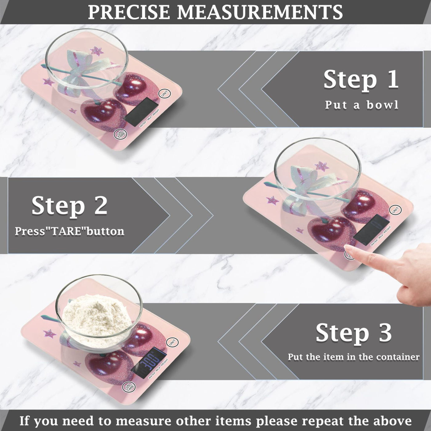 Large Cherries Food Scale Digital Kitchen Scale Waterproof Grams Ounces Lbs for Baking and Cooking, for Accurate Kitchen, Food and Portion Weighing