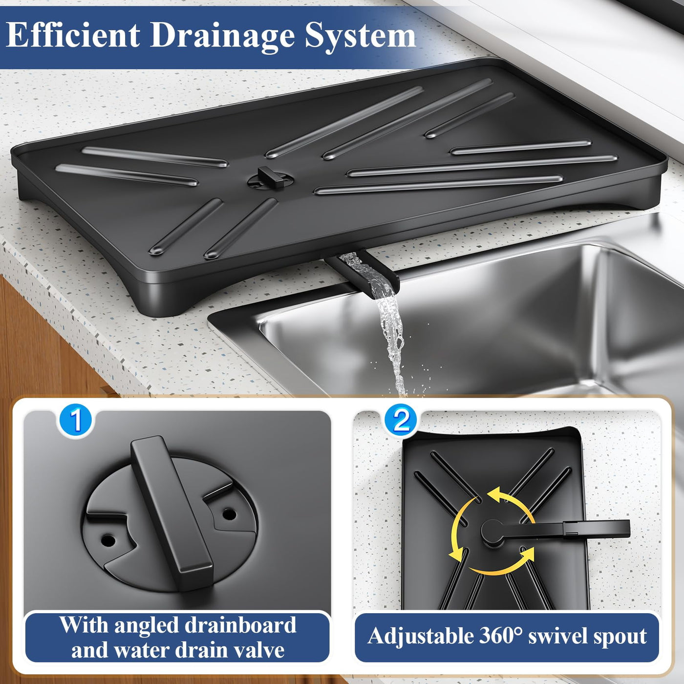 Metal Dish Rack with Utensil Holder and Drainboard, Anti-rust Kitchen Organizer, Black, for Cooking, Mixing, Serving and Nonstick Cookware