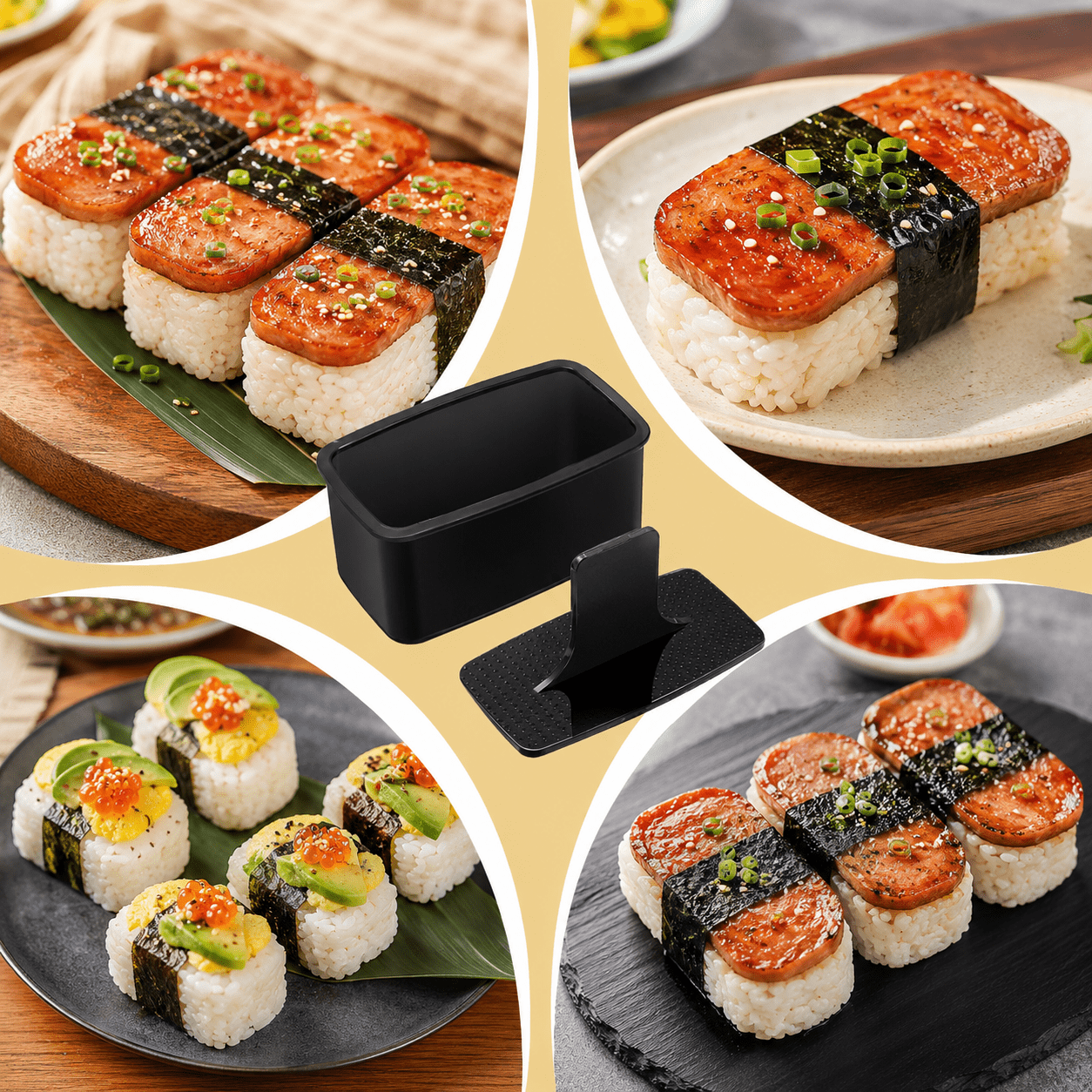 Musubi Maker Press Kit with Spam Slicer Onigiri Mold for Lunch Bento, Homemade Sushi, for Everyday Home Kitchen Cooking, Storage and Organization