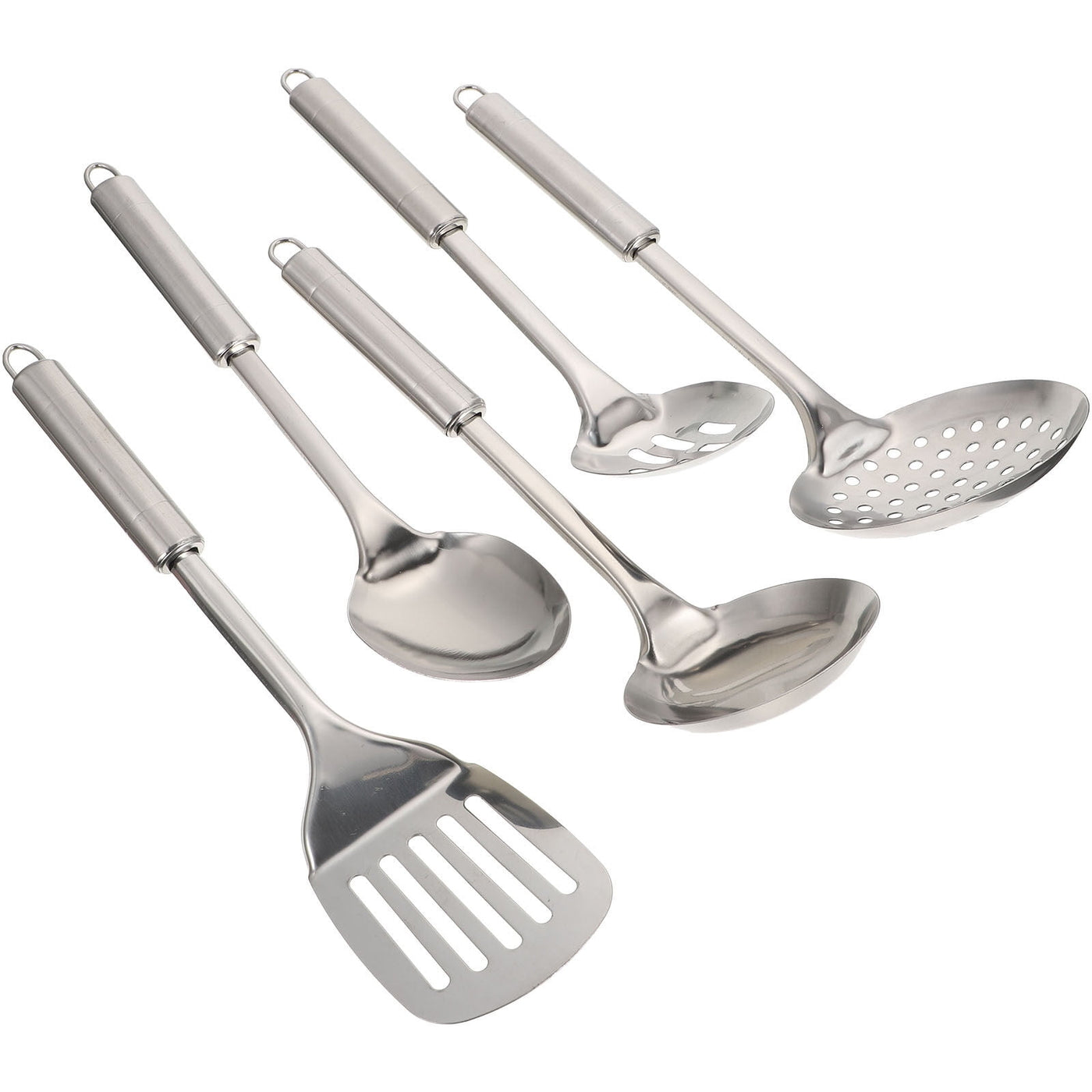 304 Stainless Steel Kitchen Utensil Set, 5-Piece, Ergonomic Stay-cool Hollow Handles, Dishwasher Safe, Silver