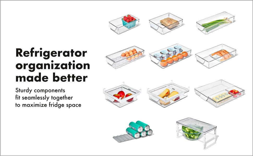 Refrigerator Organizer Container with Handle, 8-Inch X 10-Inch, Clear, for Pantry Organization, Meal Prep and Dry Food Storage