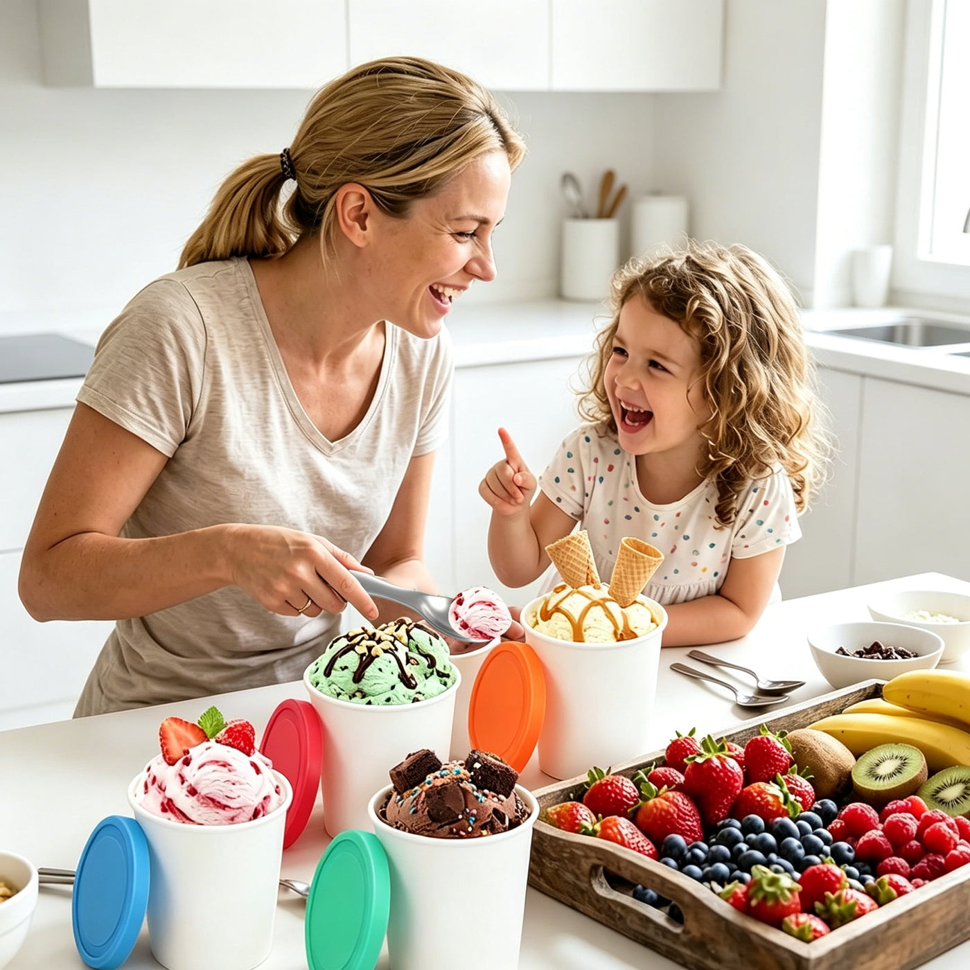 6-Pack Ice Cream Containers for Homemade, 1 Quart Freezer Storage Tubs with Silicone Lids and Spoon, Reusable PP Plastic Leak-free Ice Cream Tubs for