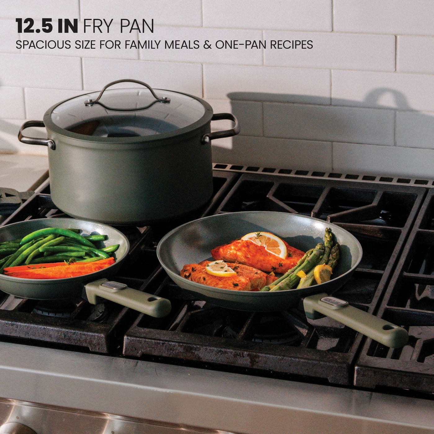 12.5" Ceramic Nonstick Fry Pan Granite Collection, Moss, for Everyday Home Kitchen Cooking, Storage and Organization