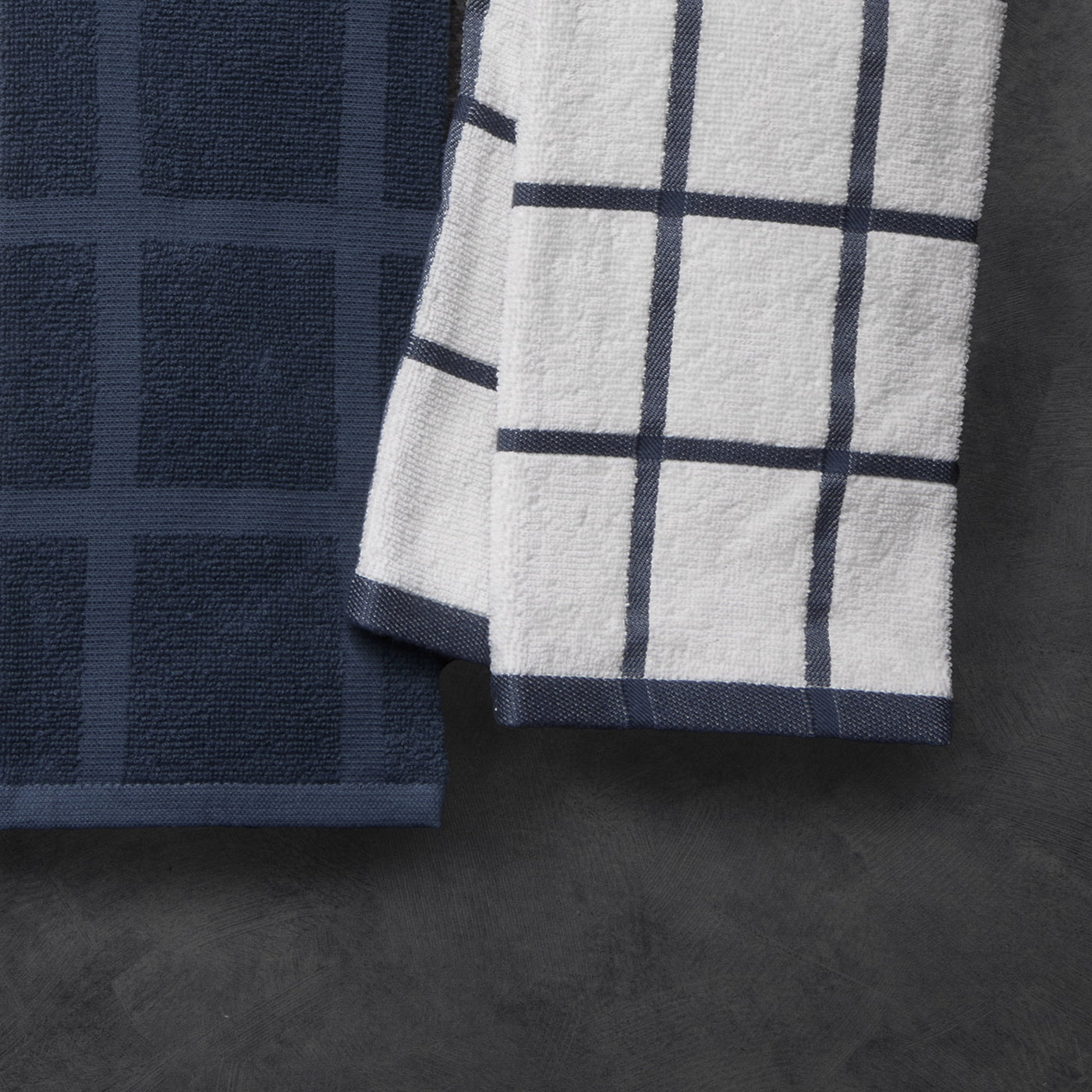 Kitchen Towels, Navy Windowpane, 5-Pack Set, for Drying Dishes, Wiping Counters and Everyday Kitchen Cleaning