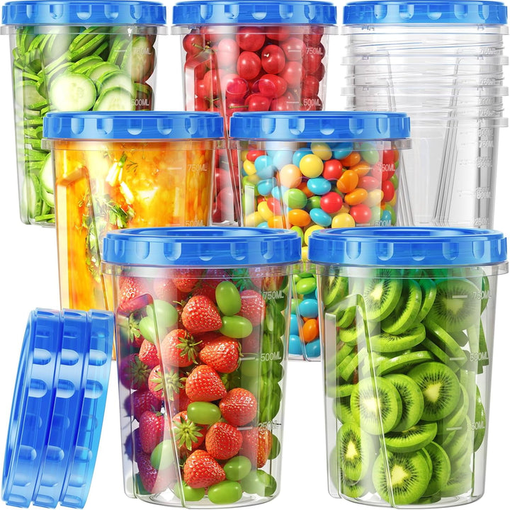 6-Piece 17oz + 6-Piece 34 Oz Reusable Freezer Storage Containers with Twist Top Lids Airtight, Small Plastic Food Storage Containers for Meal Prep