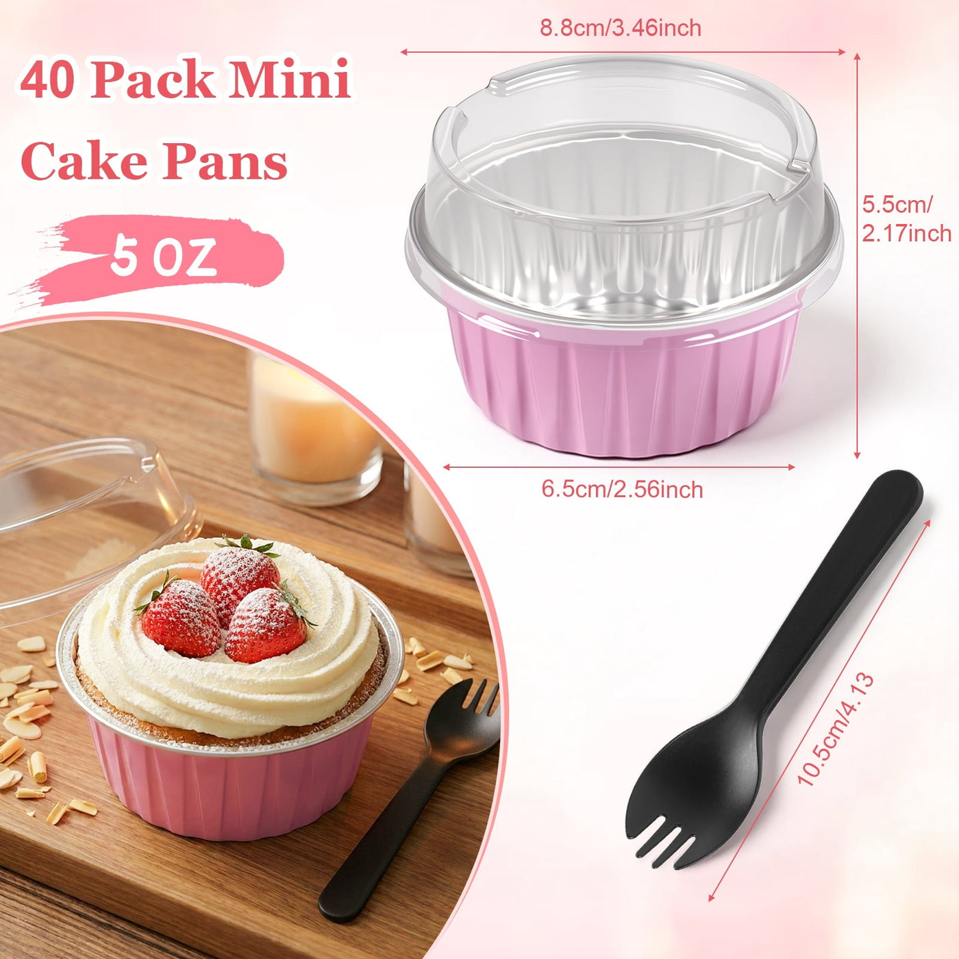 5 Oz Mini Cake Pans with Lids, Aluminum Foil Cake Cups, Pie Pans Muffin Tins Cupcake for Party Wedding Birthday