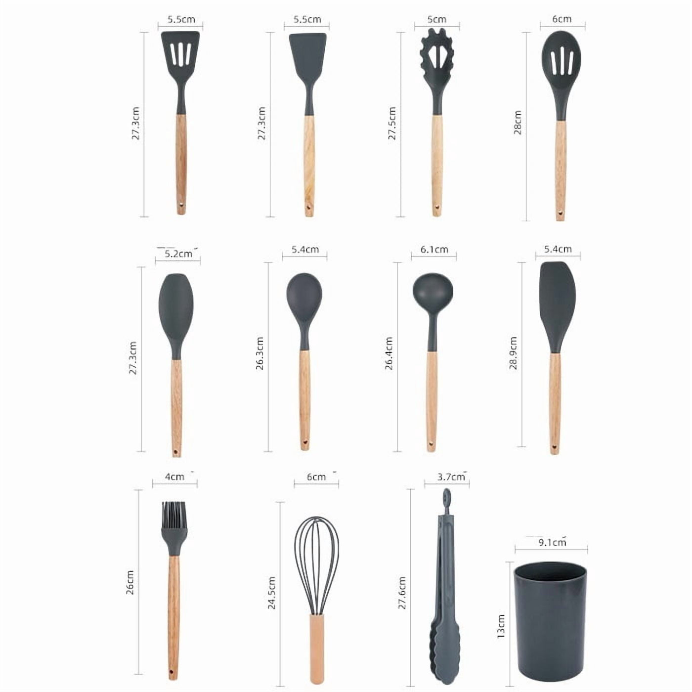 12-Piece Food Grade Silicone Kitchen Utensil Set Nonstick Cookware Friendly Cooking Spatula Soup Spoon Household Full Kitchen Tool Kit
