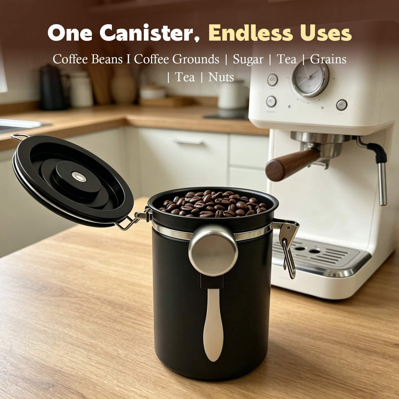 22 Oz Coffee Canister, Stainless Steel Airtight Coffee Bean Storage Grounds Container with Date Tracker and Measuring Scoop